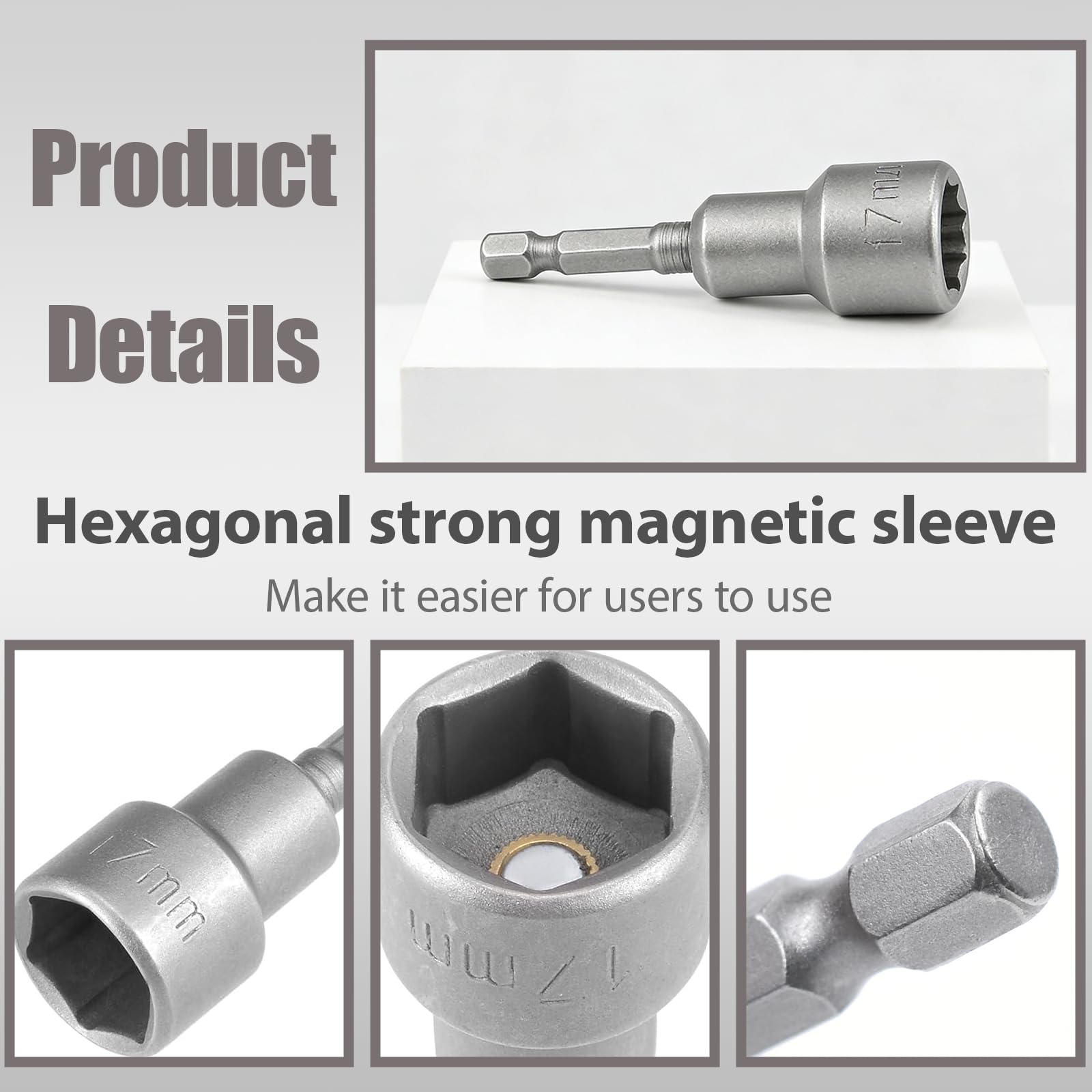 Inserto per chiave a bussola magnetica da 17 mm, inserti esagonali da 1/4 pollici per trapani, funzionamento con una sola mano, magneti esagonali per fai da te e applicazioni efficienti