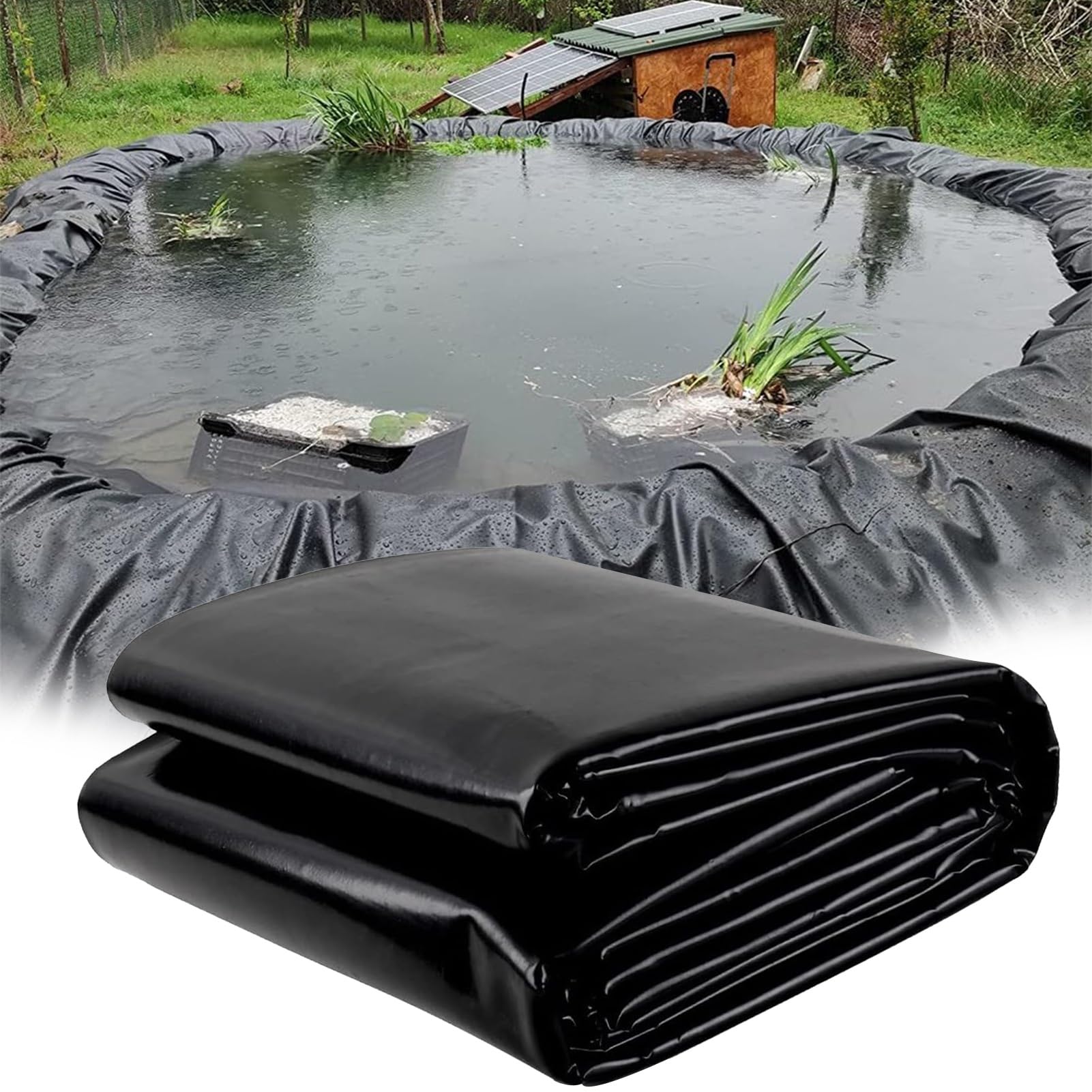 Rivestimento per laghetto in HDPE rinforzato 3X4M 4X6M 5X8M 6X9M, Membrana per piscina da giardino da 0.12MM Telo flessibile per laghetto per laghetti dall'aspetto naturale cascate e paesaggi acquatic