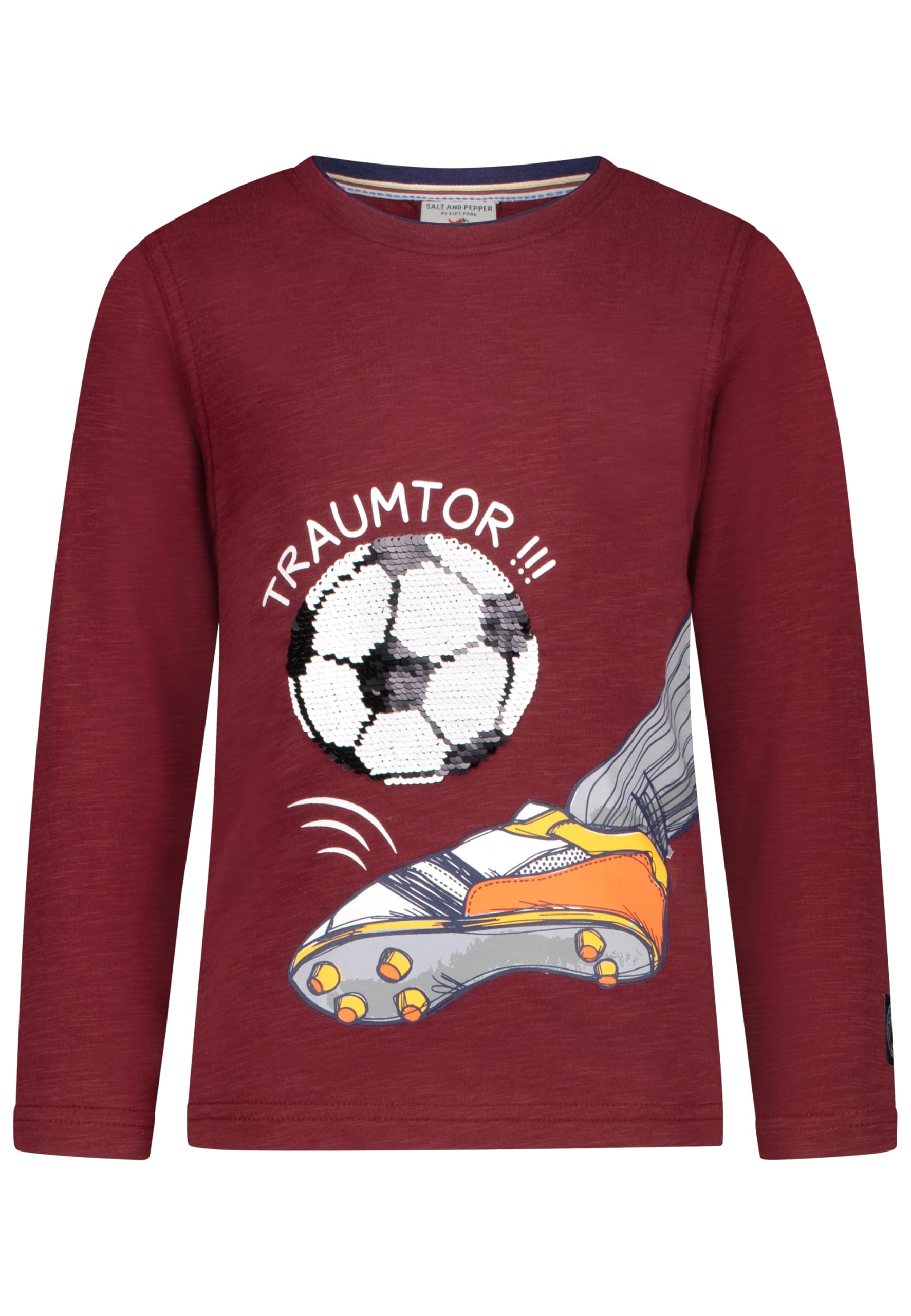 SALT AND PEPPER Jungen Langarmshirt mit Fussball aus Wendepailletten für Jungen T-Shirt (1er Pack)