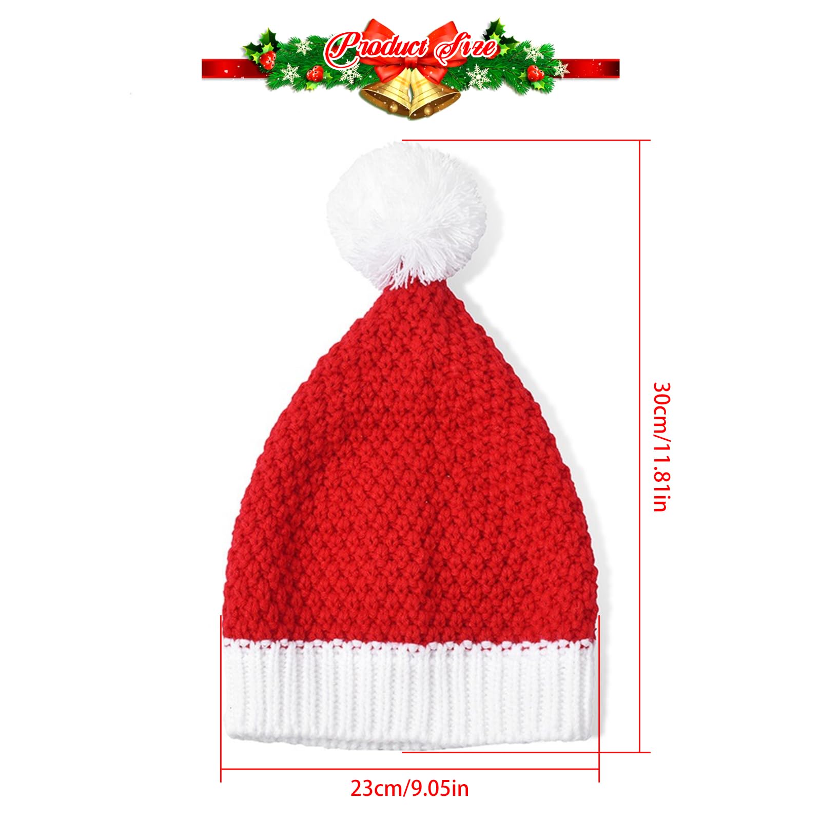 Qixuer 2 Pcs Knitted Christmas Hats,Santa Hat,Christmas Hat for Adults and Children,Red Santa Hat Elastic Soft Unisex Christmas Elf Knitted Hat Winter Warm Hat with for Kids Adult Christmas Party - Image 2