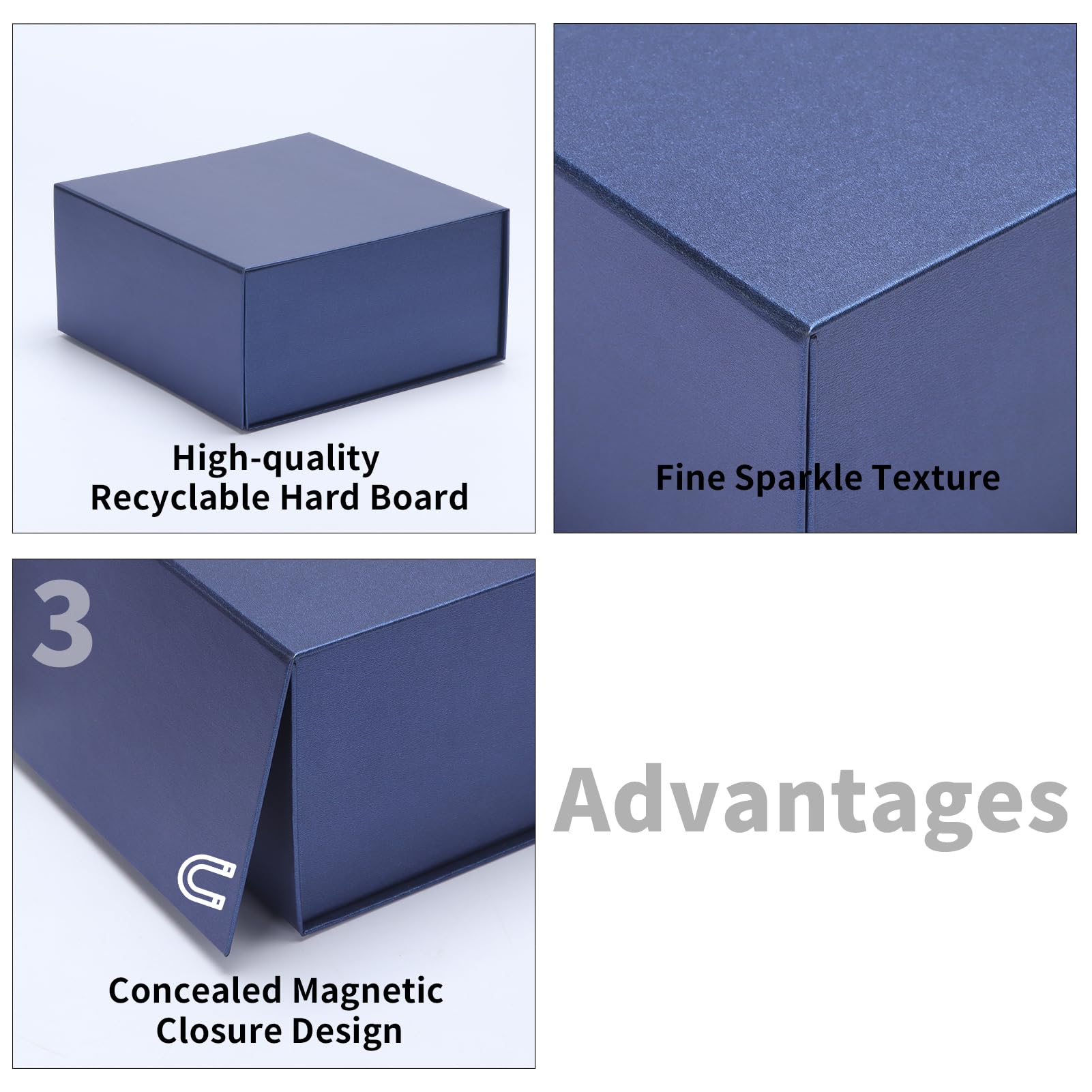 4 Pack 8x8x4 Inches Gift Boxes with Magnetic Closure Lids, Blue Magnetic Box for Wedding, Groomsmen Bridesmaid Proposal, Birthdays, Mother's Day