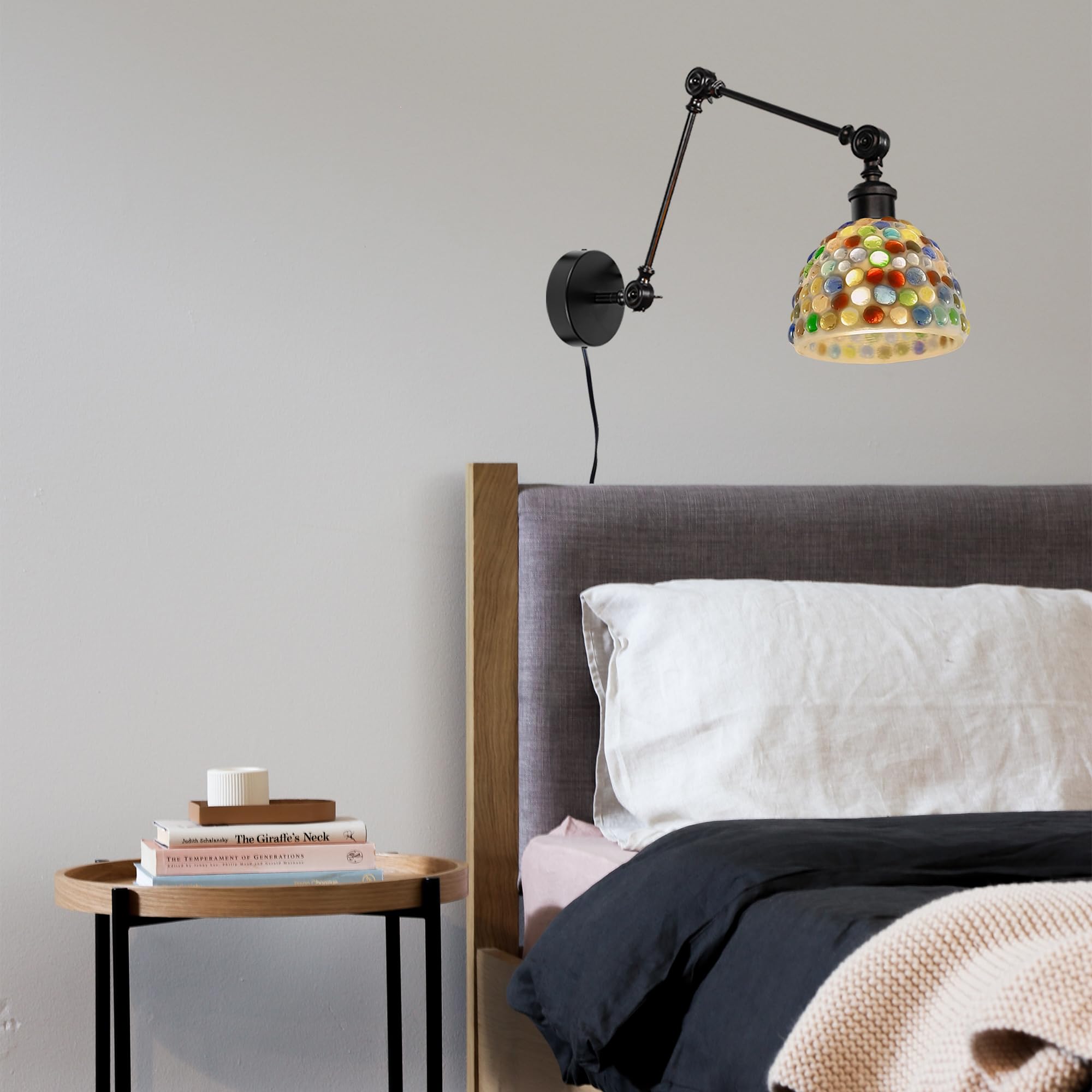Schwenkarm Wandleuchte Innen, Vintage Glas Dimmbar Wandlampe mit E27 Lampenfassung, Wandleuchte ohne Bohrung für Wohnzimmer Treppenhaus Flur Schlafzimmer DZ0579