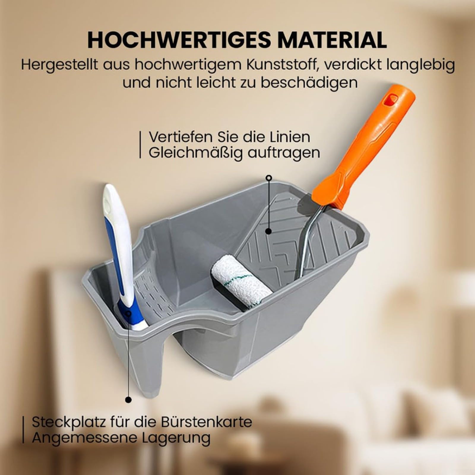 Bac à peinture avec support de brosse intégré résistant aux éclaboussures pour projets d'amélioration de la maison (bleu)