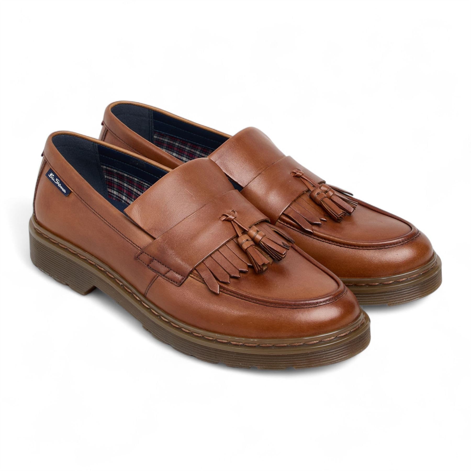 Mocasines de cuero marrón marrón con suela gruesa con borlas para hombre