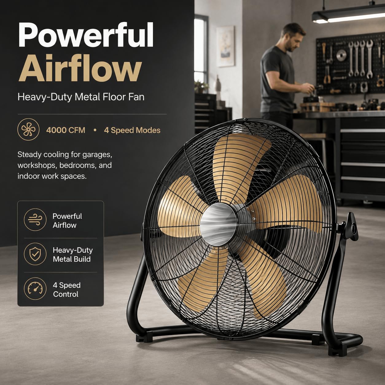 Ventilateur de sol industriel en métal robuste,4000 CFM grande vitesse
