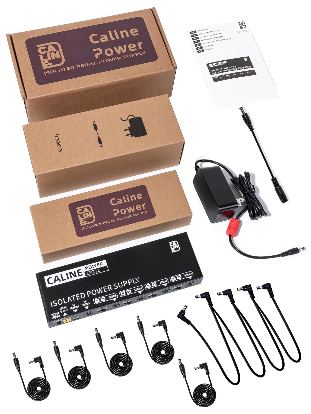 Caline True Isolated Pedal Power Supply CP-212, commutabile 9 V/12 V/15 V/18 V per chitarra a pedale, mini alimentazione a pedale da 500 mA con uscita di tipo C e catena a margherita a 4 vie