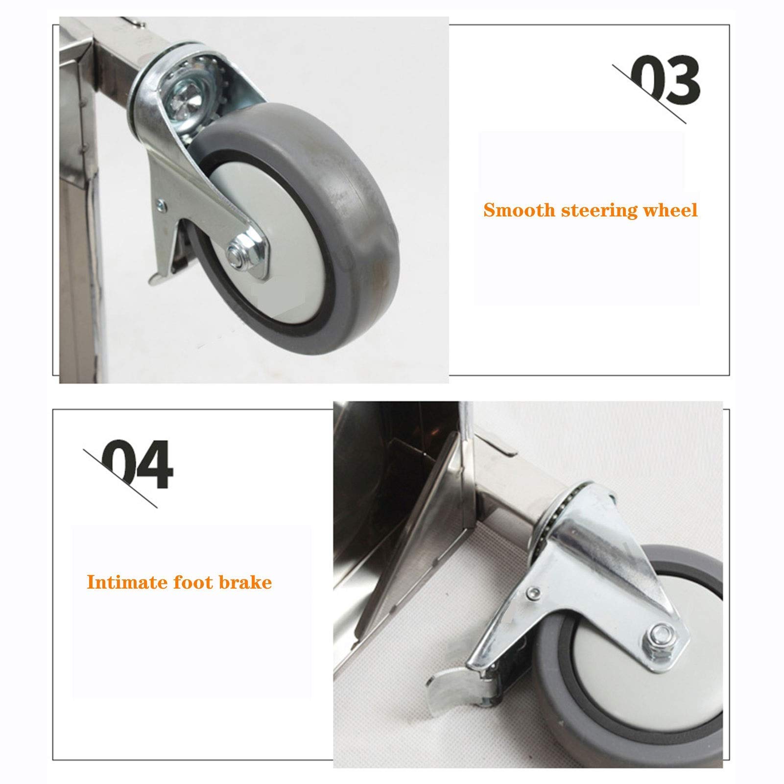Carrello Multiuso in Acciaio Inox con Ruote, Carrello da Cucina, Carrello di Servizio, Carrello per Catering, scaffale portaoggetti, Carrello per Bar Domestico, Carrello portaogget