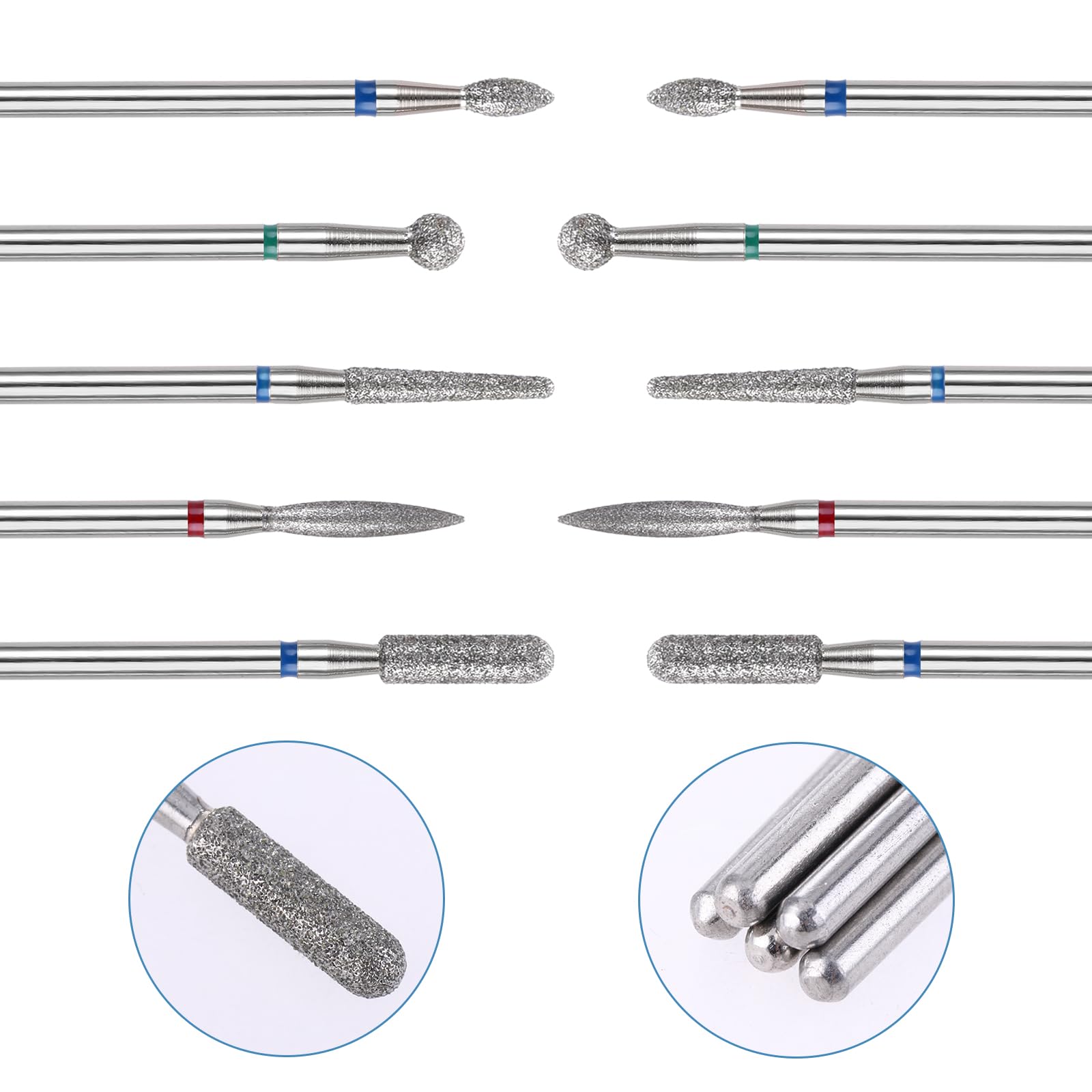 Sibba 5 Brocas de Seguridad para Uñas Broca de Cutícula de Llama para Manicura Rusa Broca Limpia para Cutícula Broca de Diamante para Uñas Cabeza de Bola de Llama Broca de Forma de Aguja