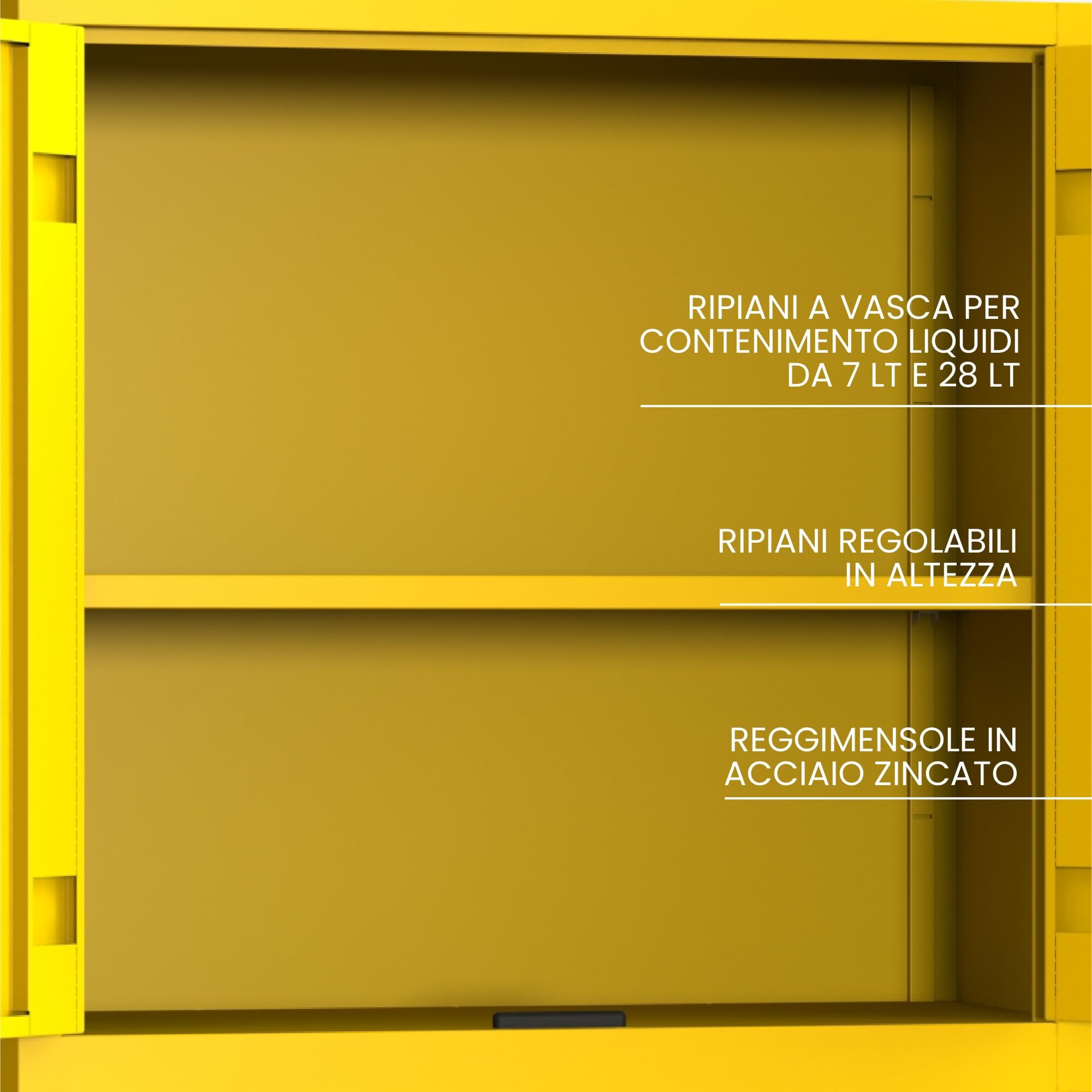 XLOCKERS Armadio Deposito Liquidi Infiammabili in Metallo per Stoccaggio e Protezione di Sostanze Pericolose, 3 Ripiani, Giallo RAL 1003, 100x45x100 cm, Made in Italy