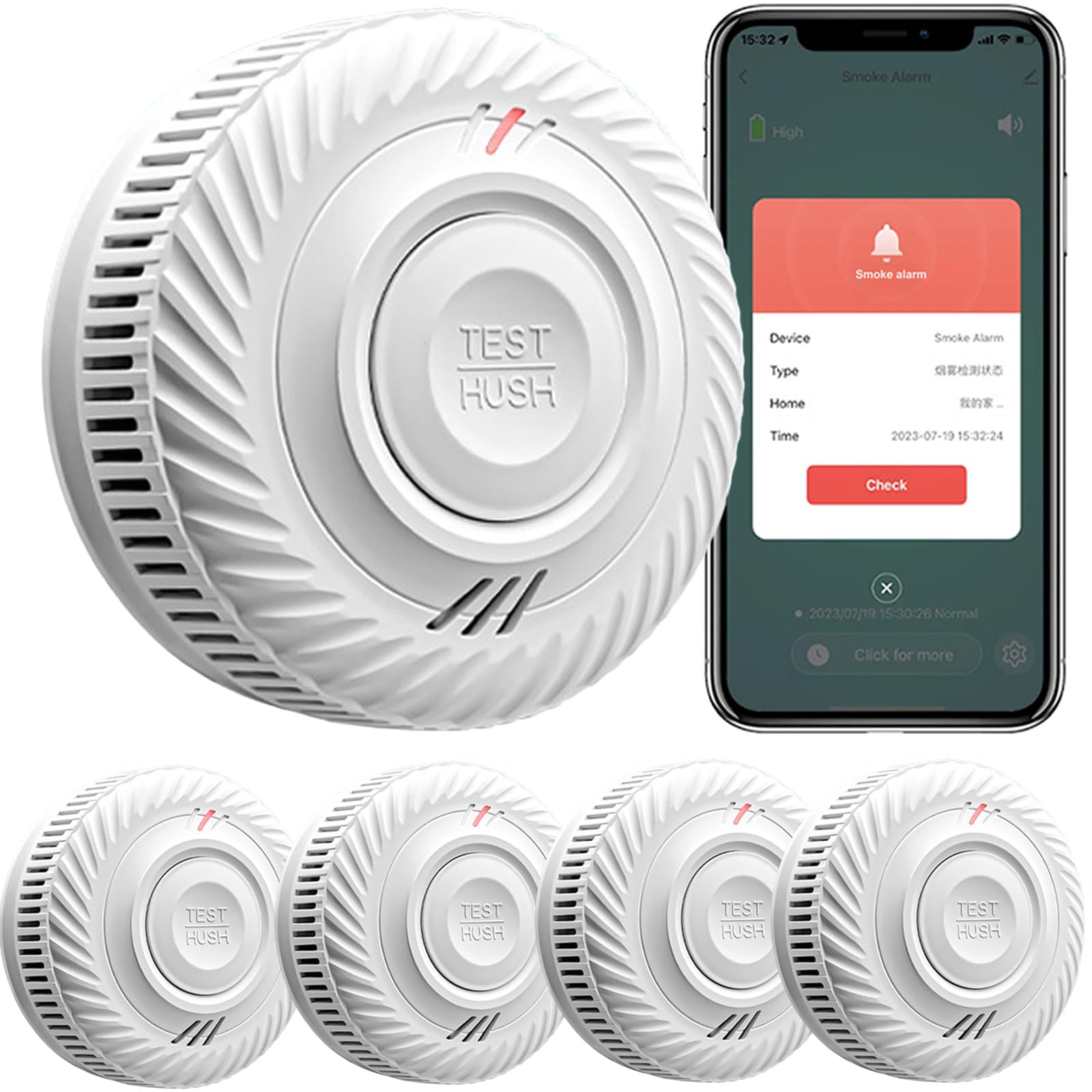 Smart Rauchmelder,WLAN-Rauchmelder, kompatibel mit Tuya/Smart Life APP，Kein Gateway erforderlich ，85 dB Warnsignal, vernetzter Mini-Rauch- und Feuermelder,S100B-CR-W (4er Pack)