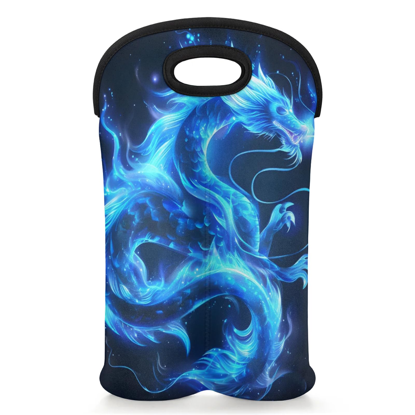 GzLeyigou 2 Bottles Dragon Wine Bag Sleeve Totes Neoprene Protective Wine Carrier Bag for Wine,Water, Champagne, Beer, Baby Bottles,Gift 14.5 x 10 Inches