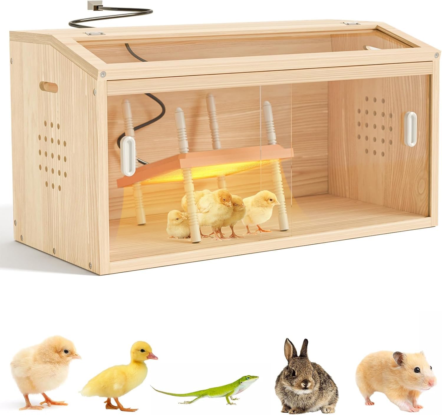Caja de cría para pollitos de madera con lámpara de calor de 32" para aves
