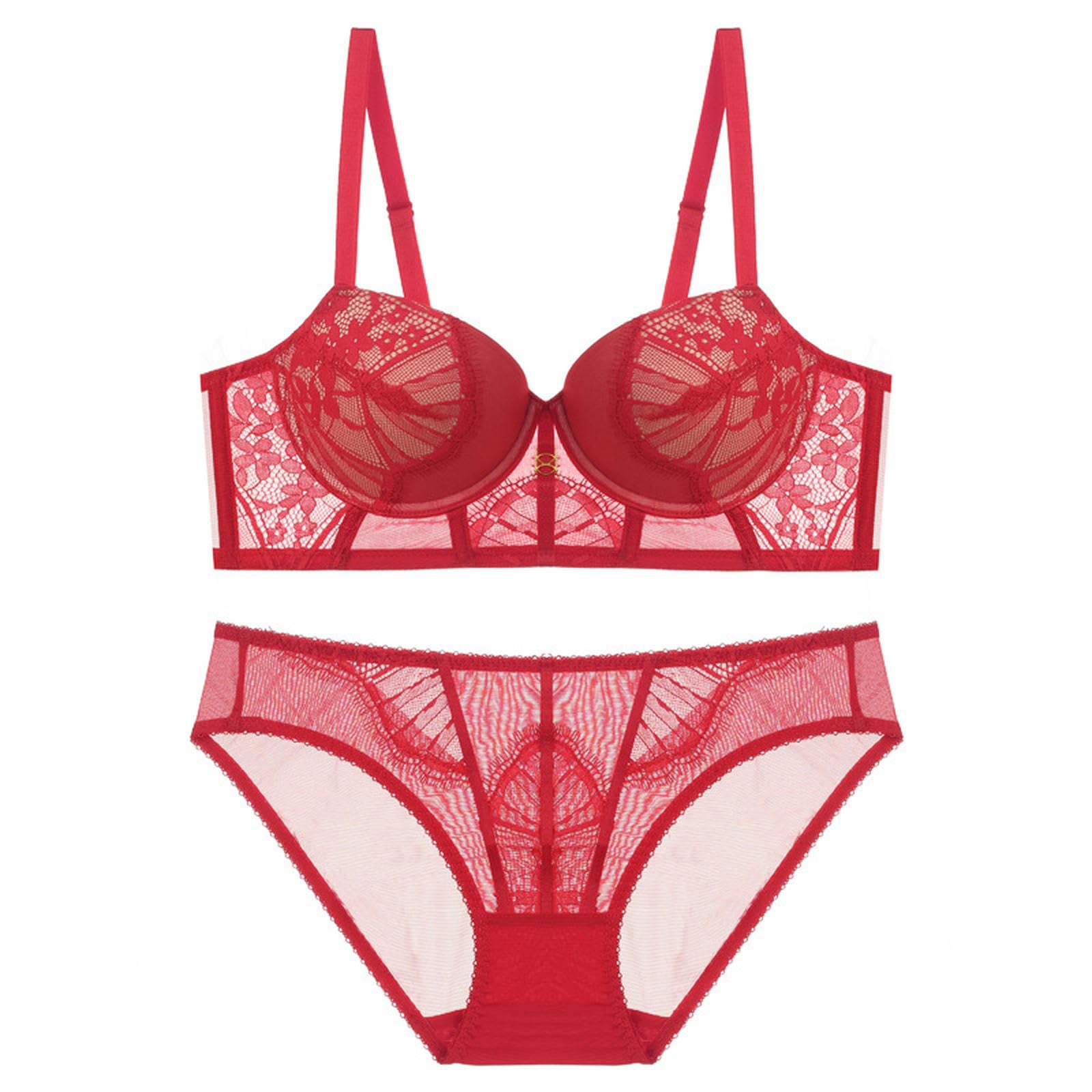 Biancheria Intima Donna Set da Donna in Pizzo Femminile E Mutandini Sottolineato A Push Up Rossa-bianco-32 70b