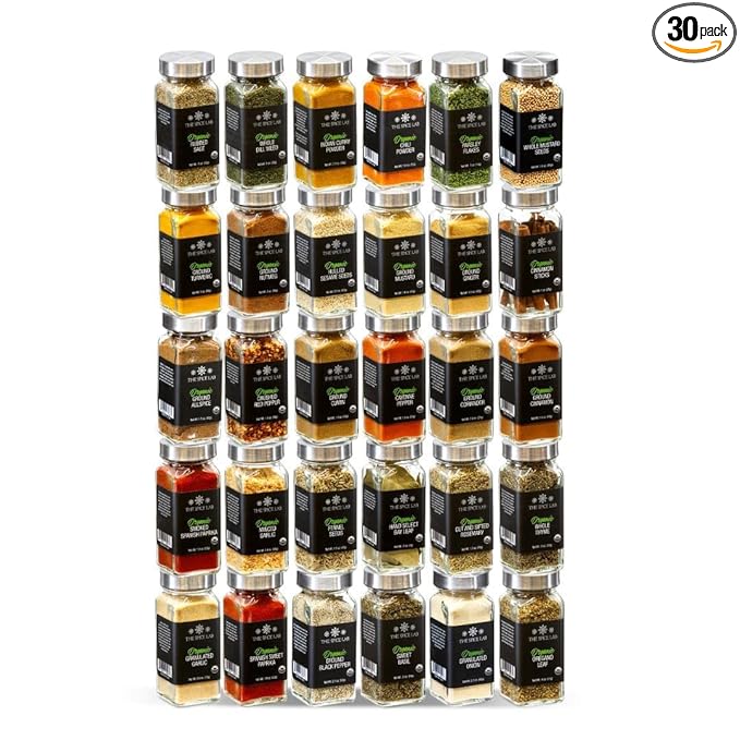 The Spice Lab Organic Spices and Seasonings Set - Complete Starter Spice Set - 30 Jar Spice Kit Variety Pack - Great BBQ, Grilling and Spice Gift Sets - Ultimate Culinary Cooking Spices Set