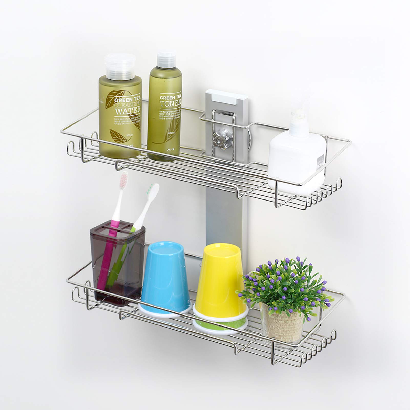 Bath Beyond BATHBEYOND Shower Caddy Suction Cup Tier Shower Shelf - Adjustable Shower Caddy 400 Stainless Steel No-Drilling