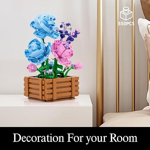 Miniatura 2 de Juego de construcción de flores de rosas para adultos, ramo de flores, planta bonsái, colección botánica, exhibición de decoración del hogar,