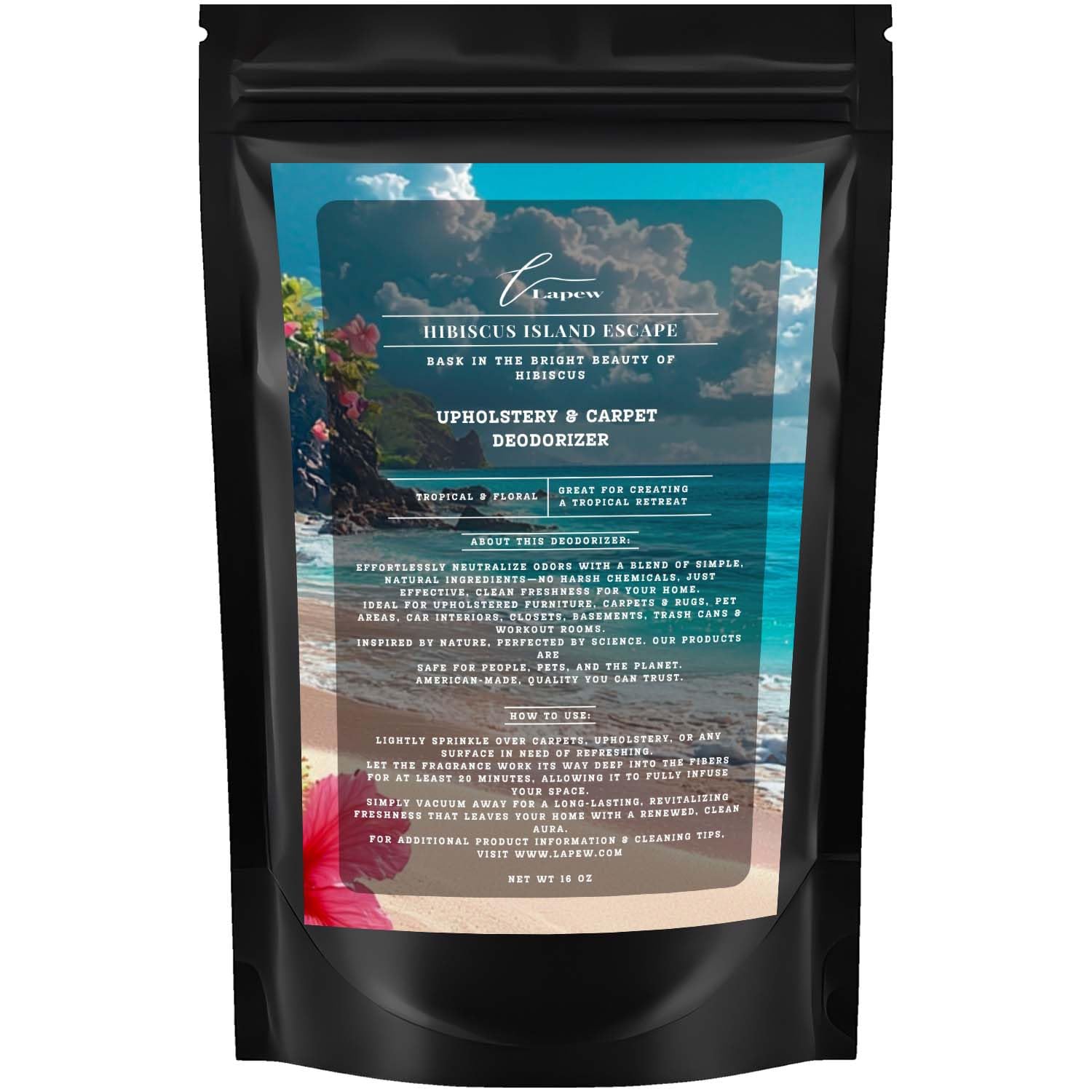 Lapew Hibiscus Island Escape Carpet Freshener Powder: Powerful Odor Eliminator for Home, Upholstery Deodorizer, Carpet Deodorizer, Pet Urine, Cat