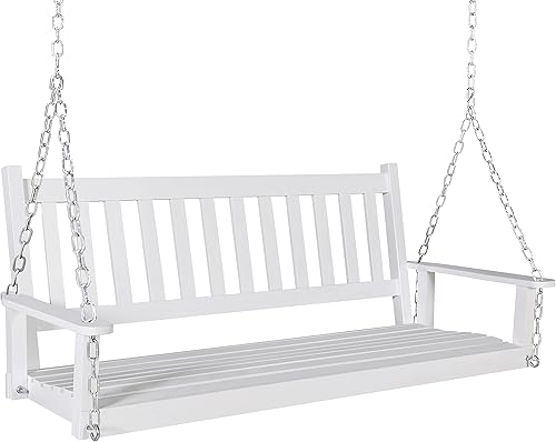 Miniatura 2 de MUPATER Columpio de madera para colgar en el patio al aire libre, 5 pies con cadenas, banco de columpio resistente para 3 personas para jardín y