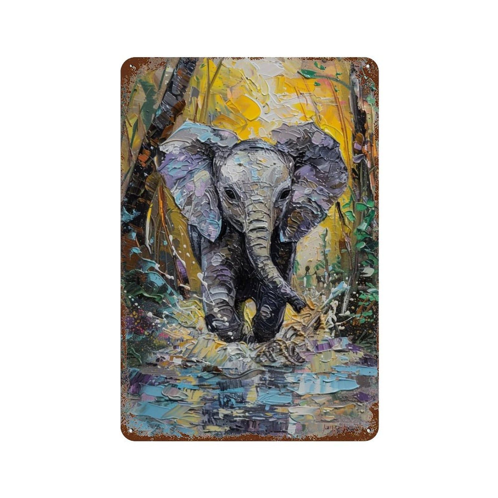 Hduryeyryy Multicolour Baby Elephant Stream Wander 01 Wall Retro Iron Vintage Art Metal Tin Sign Poster Modern Home Cofffee Club Art Bar Shop Decor 30X20cm