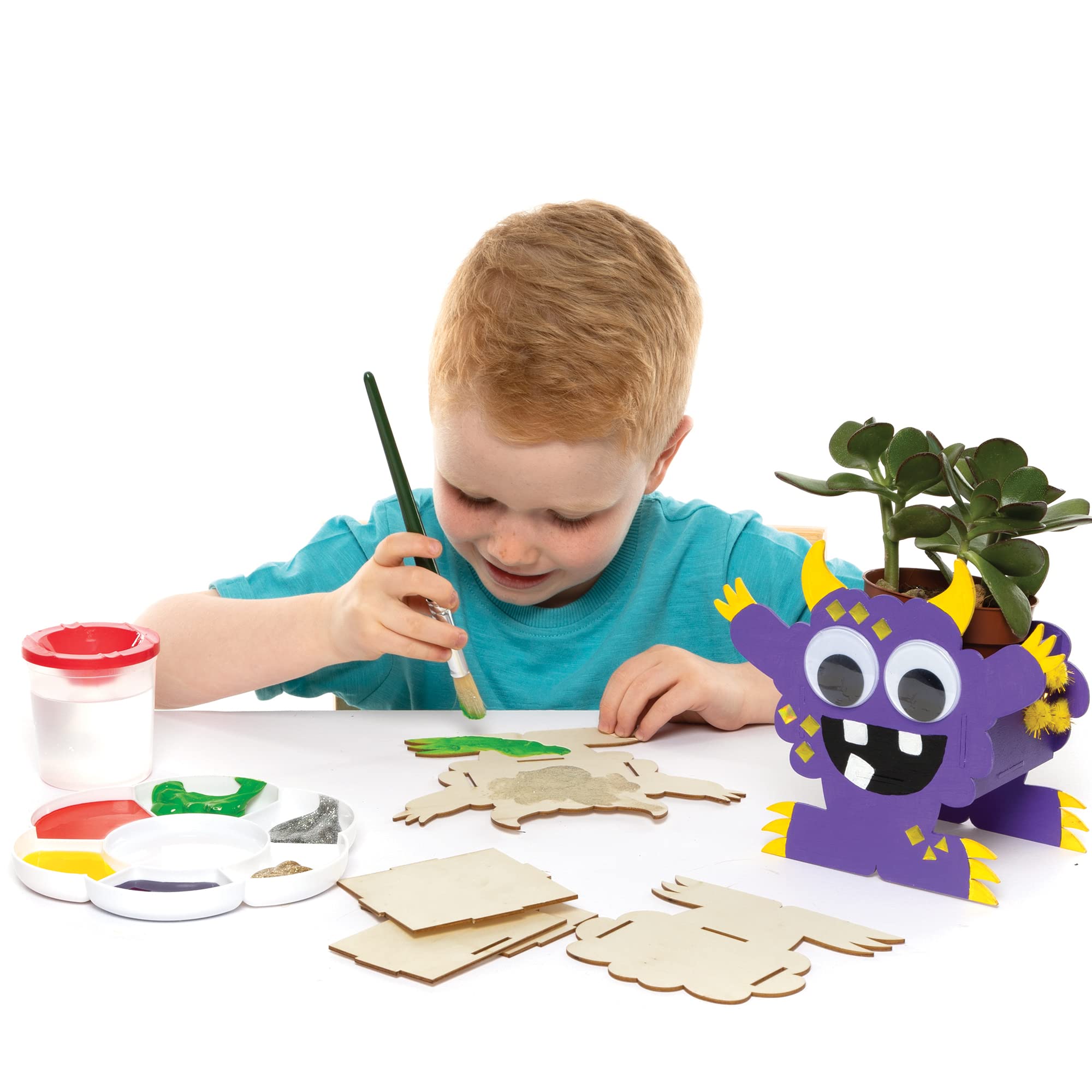 Baker Ross Katzen-Holzblumentopf Bastelset, 3 Stück - Zum Bemalen & Dekorieren, 13,5x16x10 Cm, Für Kinder