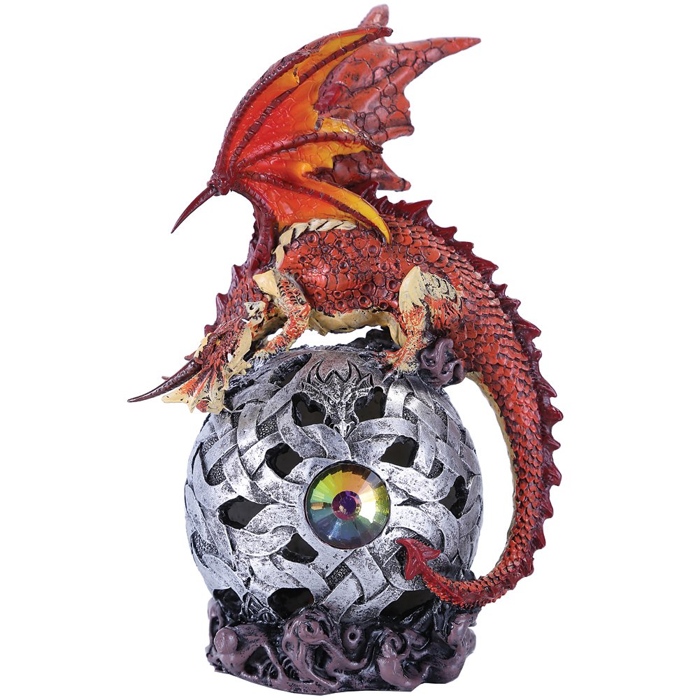 Boule Lumineuse Dragon Rouge en Résine d'Art Peinte à la Main Chef-d'Œuvre Déco