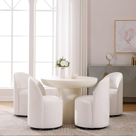 Wahson Velvet Swivel Dining Chair Set of 4, Modern Upholstered Barrel Accent Chair with 360ー Rotation, White Vanity Chair for Dining/Living Room, Bedroom, Makeup Room