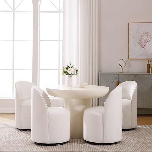Wahson Velvet Swivel Dining Chair Set of 4, Modern Upholstered Barrel Accent Chair with 360ー Rotation, White Vanity Chair for Dining/Living Room, Bedroom, Makeup Room