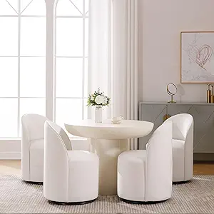 Wahson Velvet Swivel Dining Chair Set of 4, Modern Upholstered Barrel Accent Chair with 360ー Rotation, White Vanity Chair for Dining/Living Room, Bedroom, Makeup Room