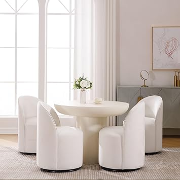 Wahson Velvet Swivel Dining Chair Set of 4, Modern Upholstered Barrel Accent Chair with 360ー Rotation, White Vanity Chair for Dining/Living Room, Bedroom, Makeup Room