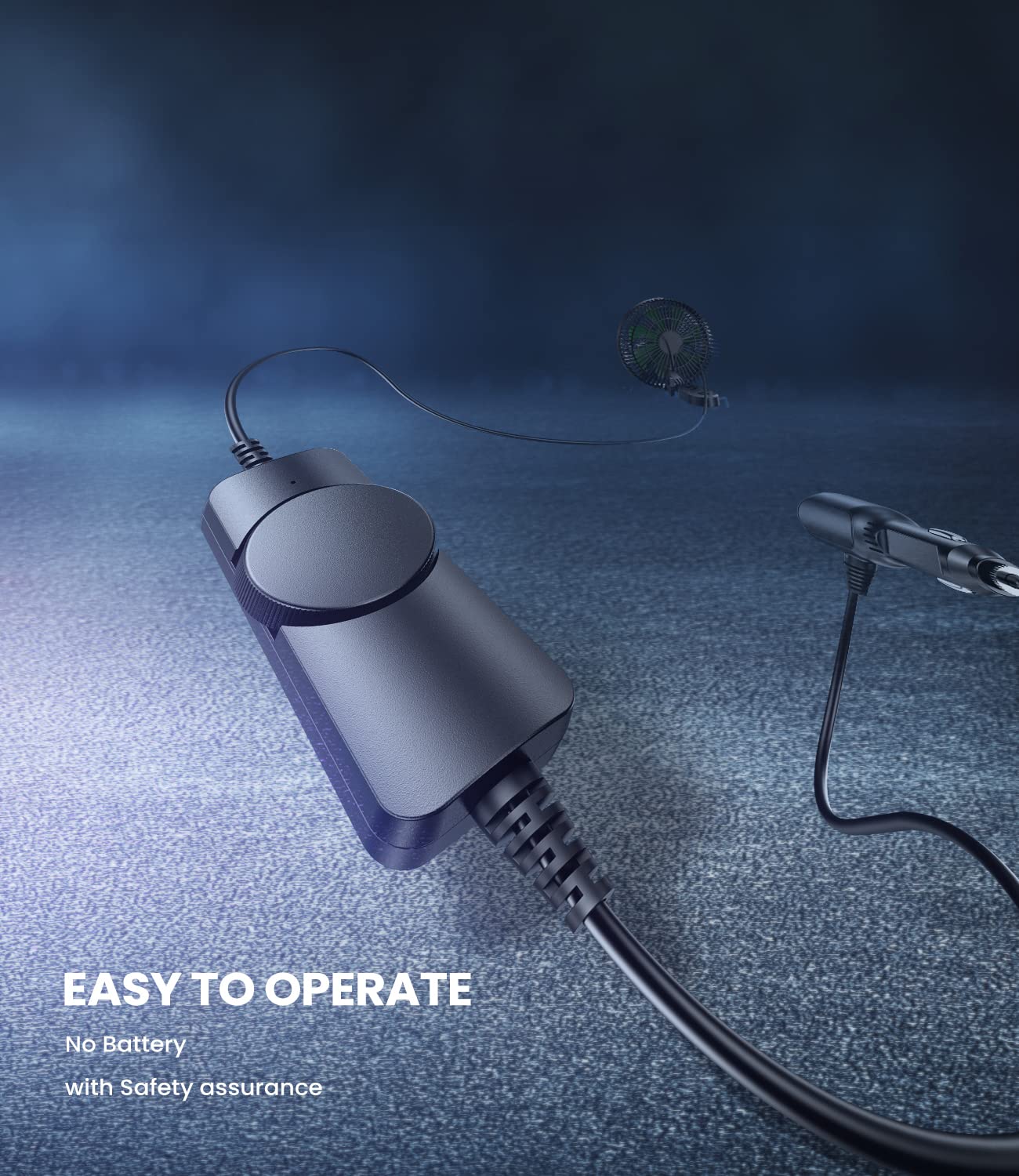 LEMOISTAR Ventilatore per auto da 12 V/24 V, ventola elettrica di grandi dimensioni da 8 pollici con gancio, controllo continuo della velocità, ventola di raffreddamento con accendisigari per veicoli,