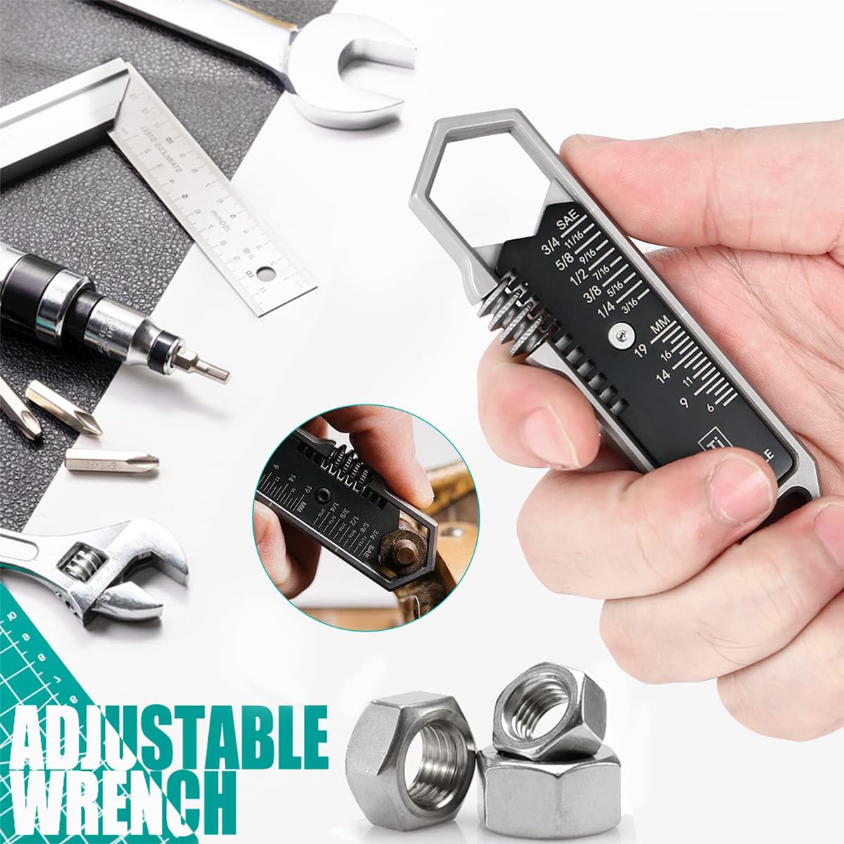 Sarini Clé à molette multifonctionnelle Mini-clé à molette Portable EDC pour l'extérieur La clé hexagonale réglable est Petite et Pratique et C'est Un incontournable pour Les Voyages