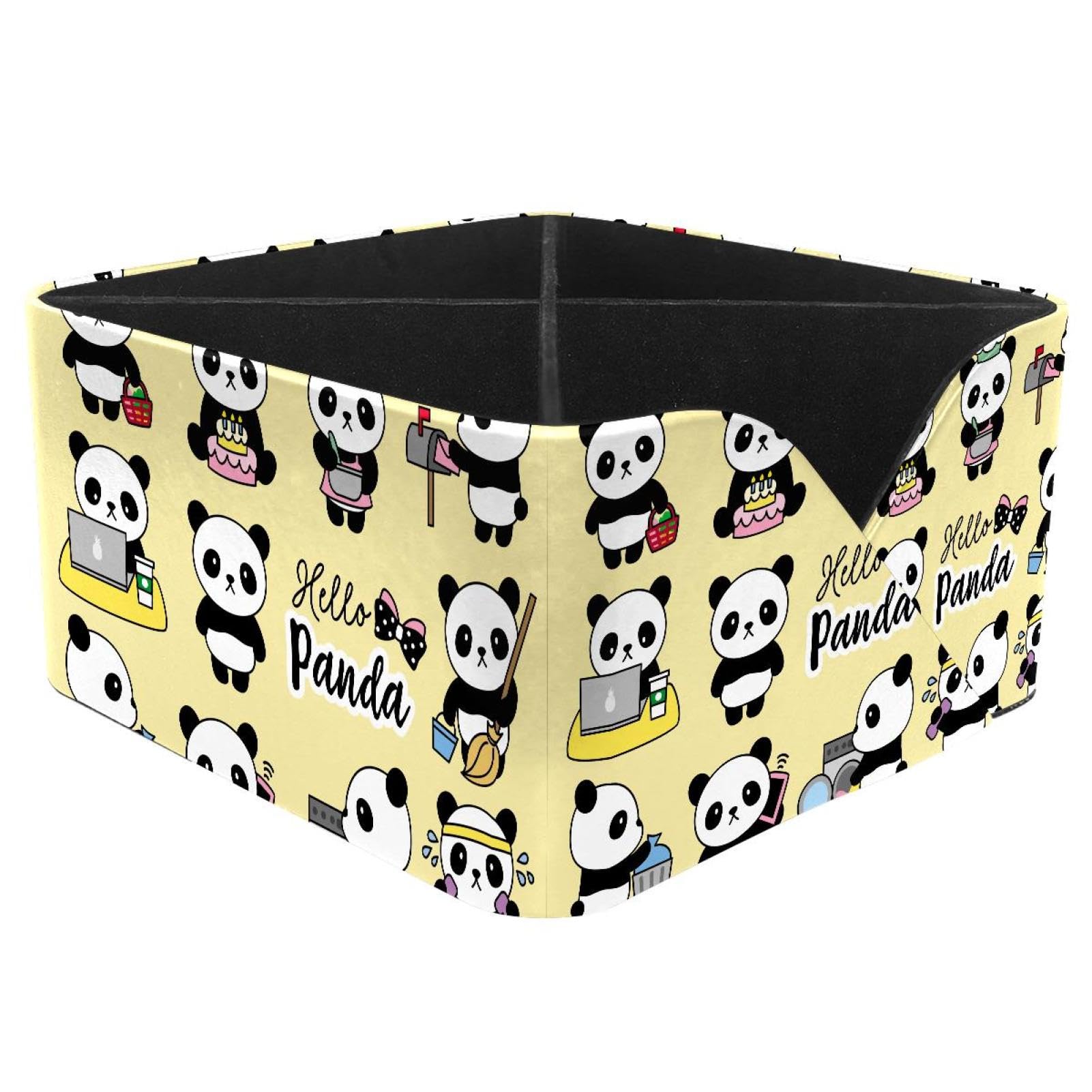 KengjuTesu Cute Panda Cooking Cleaning Working Shopping Illustration Desktop Organizer Pen Holder, Rectangular Pencil Cup for Office, Study and Makeup Stations