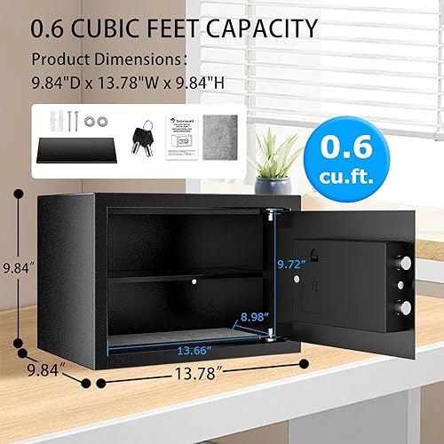 Miniatura 3 de Bonsaii Caja de seguridad de 0.6 pies cúbicos - Teclado electrónico, estante extraíble, ideal para el hogar, hotel o negocio para asegurar joyas,