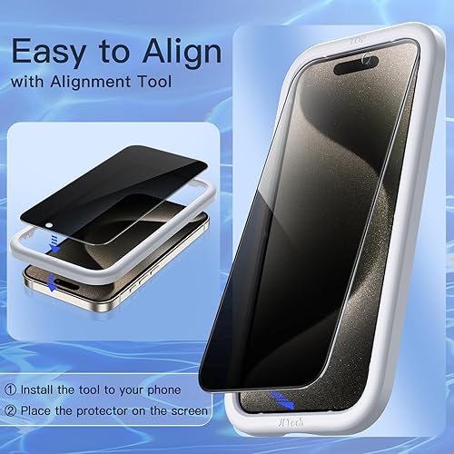 Miniatura 5 de JETech Protector de pantalla de privacidad para iPhone 15 Pro Max de 6.7 pulgadas con protector de lente de cámara, película de vidrio templado