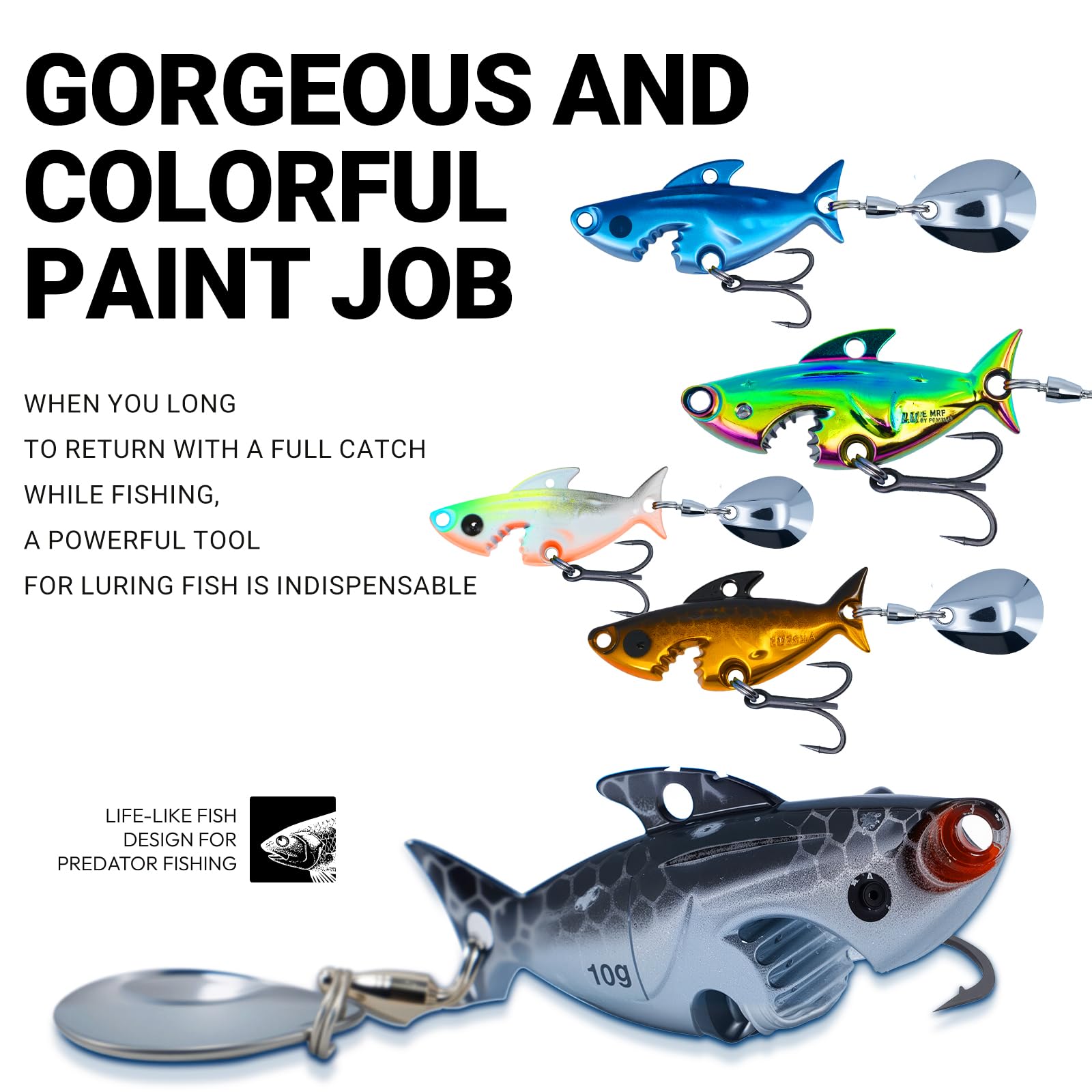 5pcs Shark-Shaped Fishing jigs with Spinner Blade, Ideal for Salmon, and Jigging, Perfect Spinner baits for bass,fishingversatile Fishing Lure Fishing Lure kit