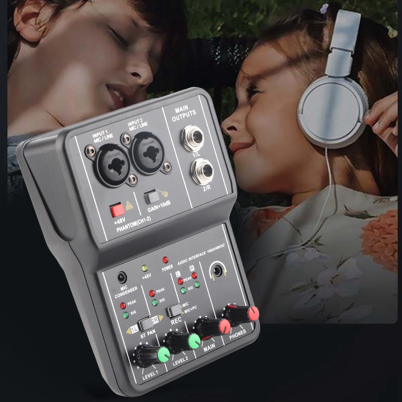 Mixer DJ, Mixer Scheda audio portatile a 2 canali Alimentatore USB con alimentazione Phantom 48V