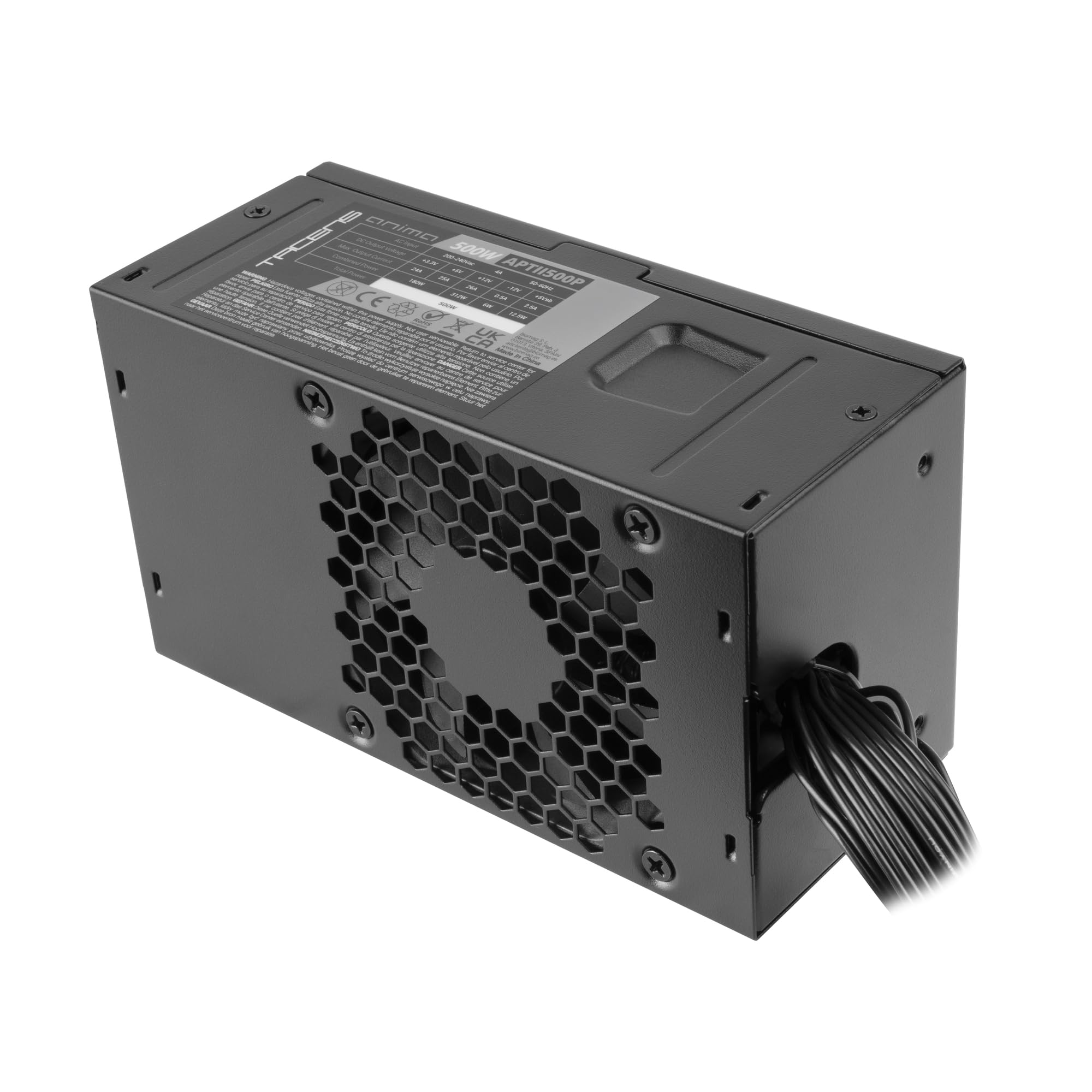 Tacens Anima APTII500P, Bloc d'alimentation TFX, Puissance 500W, Design Ultracompact, Rendement 85%, Technologie SMD, Ventilateur 80mm, Alimentation PC Professionnelle avec Câblage Plat, Noir
