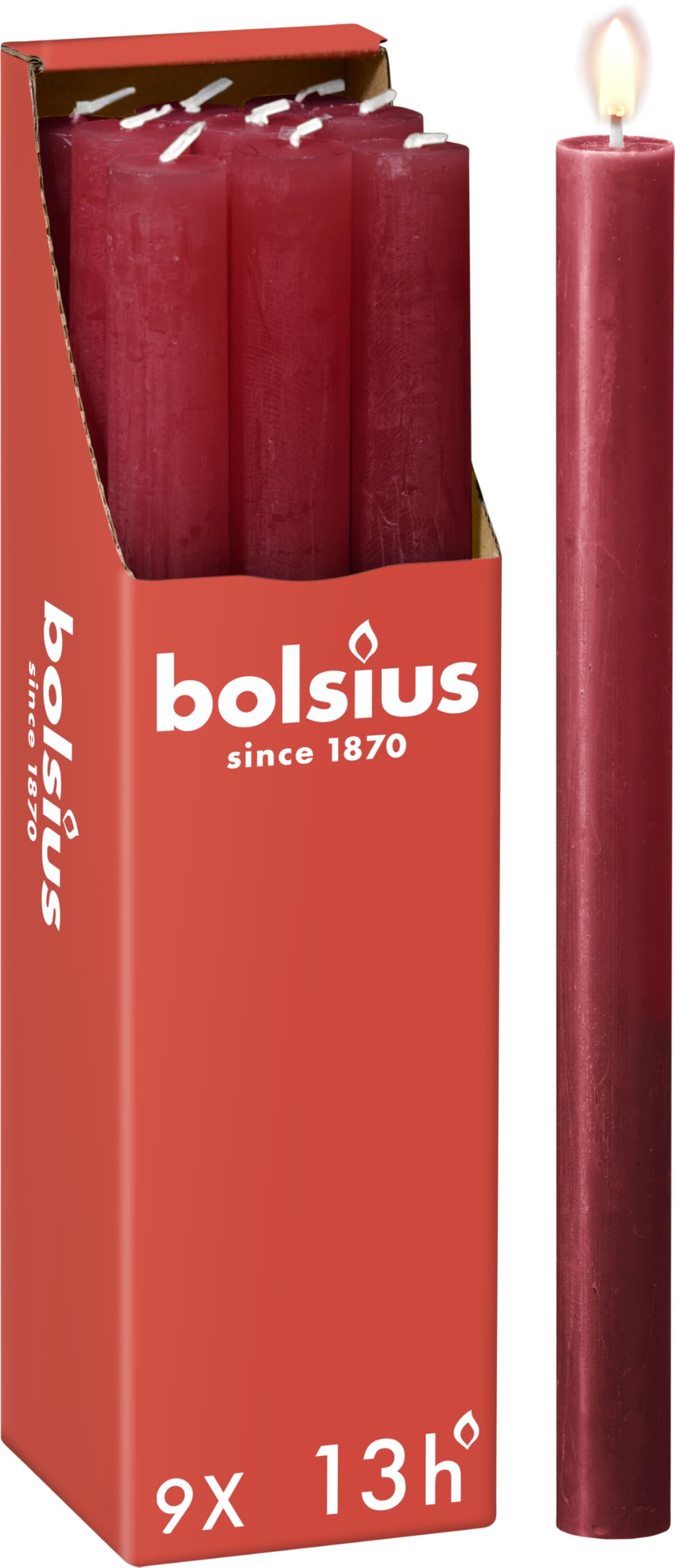 Bolsius Świeca Rustykalna, Czerwony, 9 Sztuk