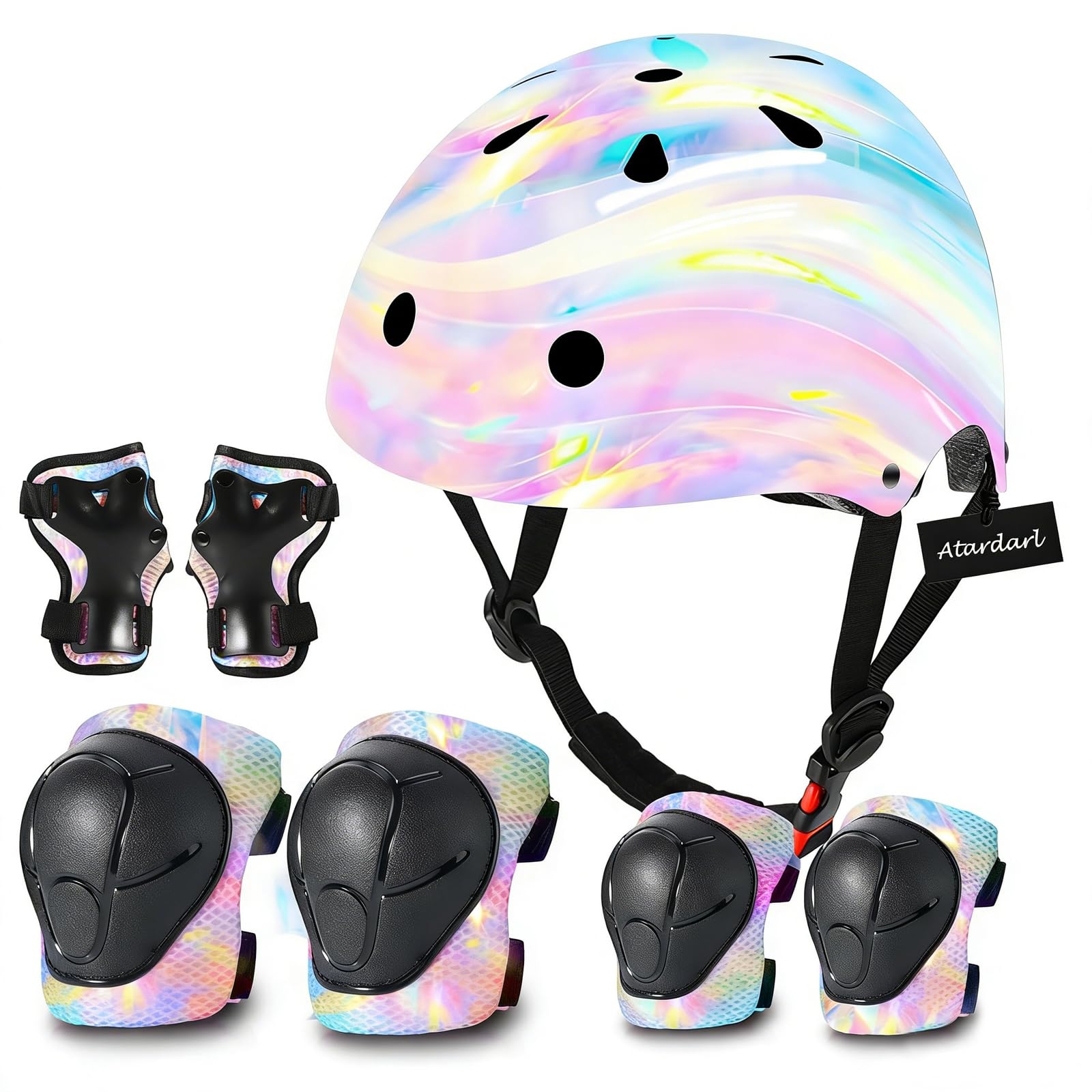 Casco de bicicleta ajustable para niños con rodilleras, almohadillas para codos, protección de muñeca, casco para niños de 3 a 5 a 8 a 14 años, ideal para patinaje, ciclismo, ciclismo, patinaje, para