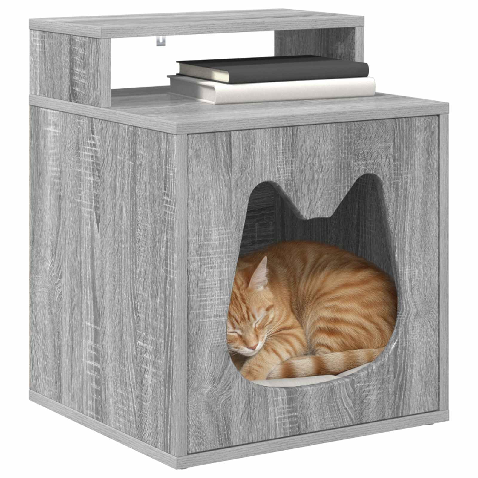 Katzenhaus Holzwerkstoff GrauesSonoma 42,5x40x53,5 cm | Stilvolle Katzenhöhle aus Holzwerkstoff fürs Wohnzimmer. Stabiler Rückzugsort und Schlafplatz für Hauskatzen.