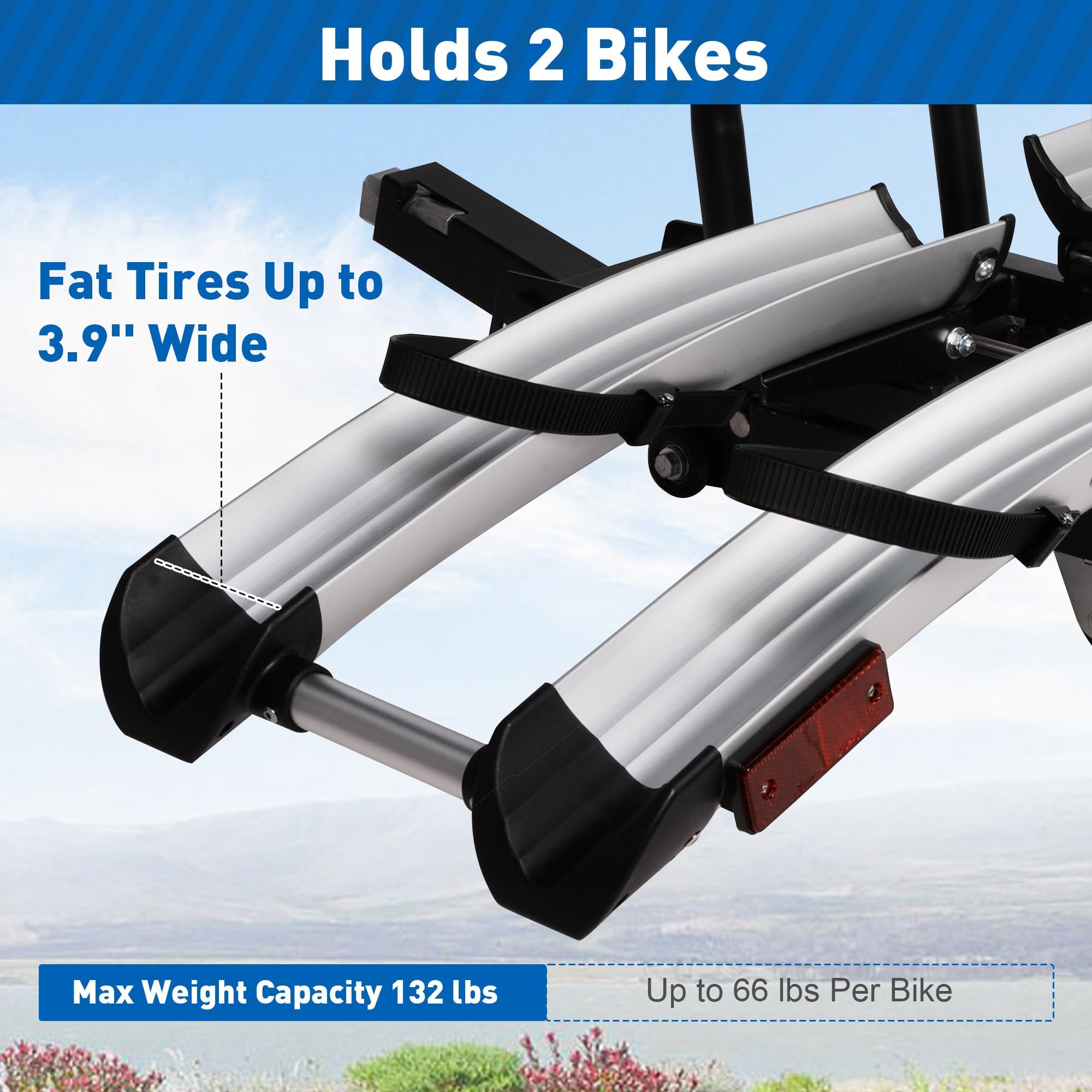 Young 2-Bike Hitch Mount Rack - Platform Style Folding Bike Carrier For Cars, SUVs, Trucks, 80 Lb Capacity