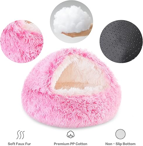 Miniatura 8 de NOYAL Cama redonda con capucha para perro, diseño de cueva de gato, forma de dona, antiansiedad, esponjosa, para perros y gatos pequeños y medianos