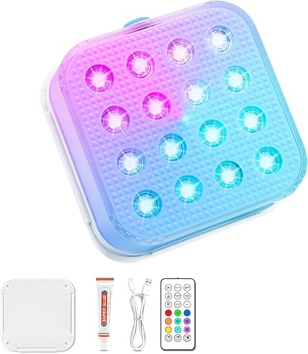Creatrek Luces de piscina recargables con control remoto, 16 luces LED sumergibles que cambian de color, impermeable para piscina enterrada,