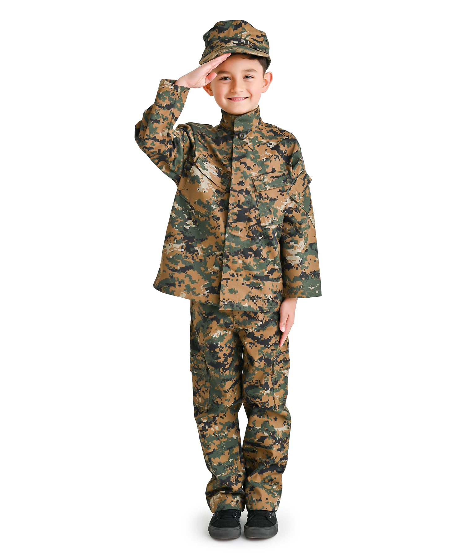 Trendy Apparel Shop Kid's US Soldier Digital WDL Camo Uniform 3pc Set Costume Cap, Jacket, Pants