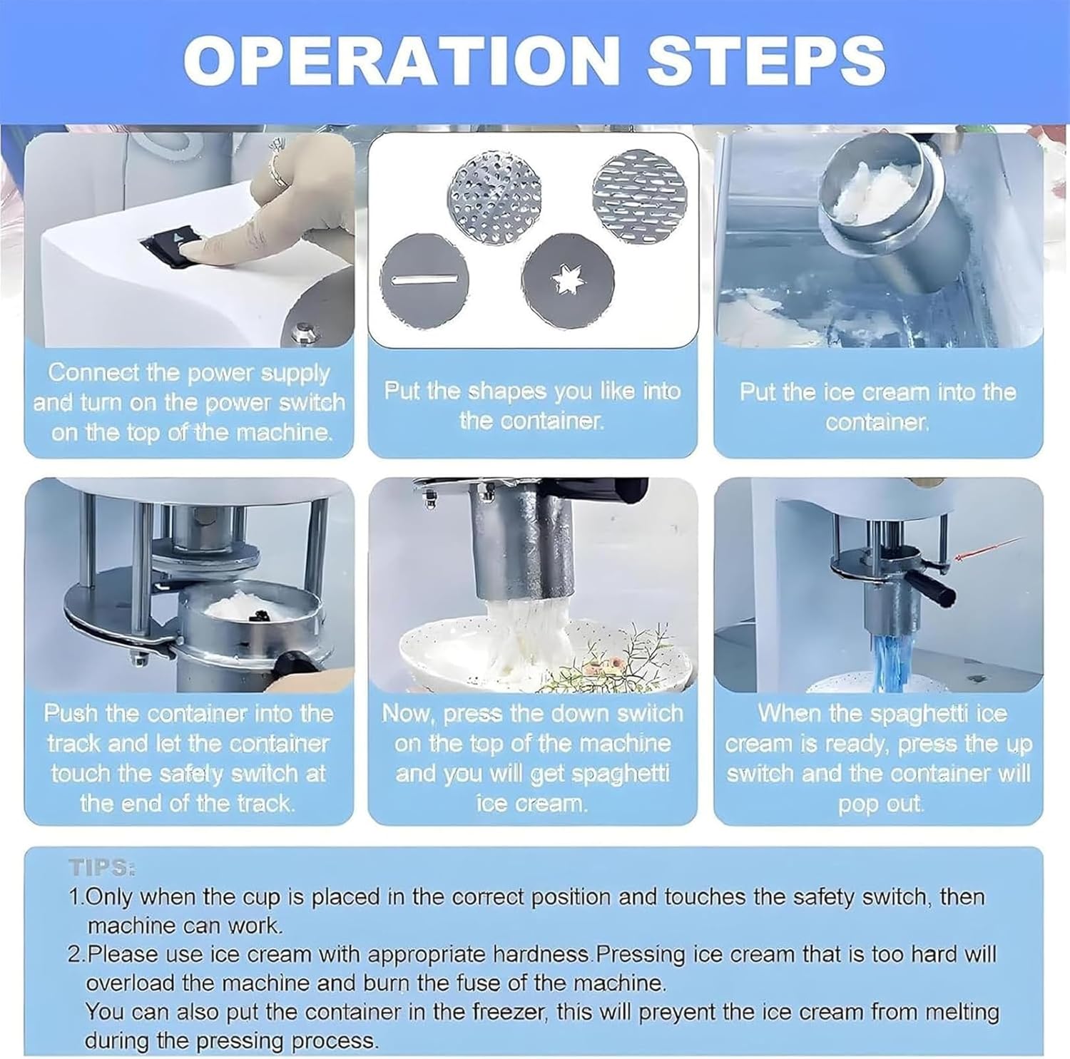 Commercial Spaghetti Ice Cream Machine with 4 Shape Molds Commercial Ice Cream Noodle Maker，28-30L/H Spaghetti-Eismaschine