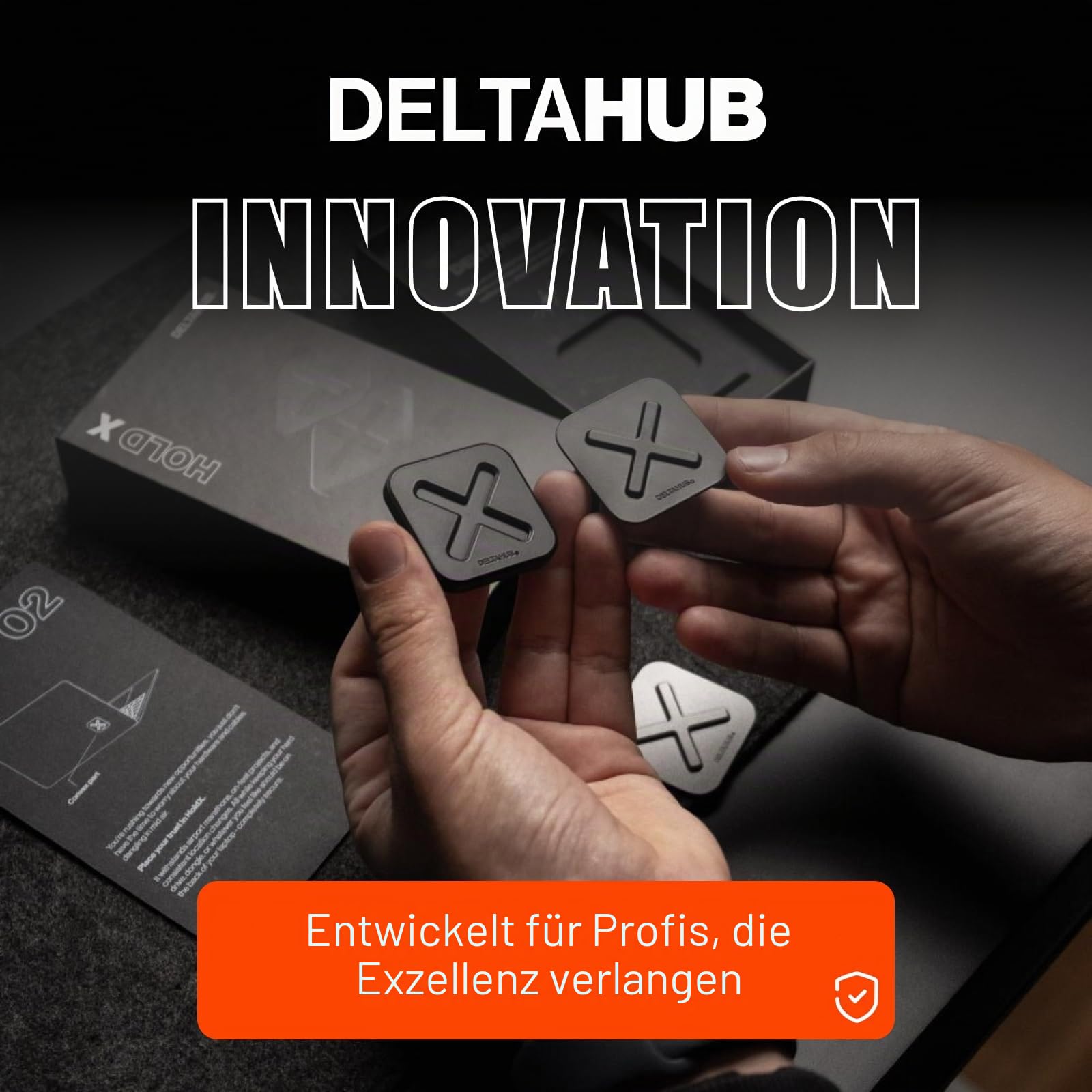 DELTAHUB HoldX Magnetische Halterung – Universal-Handy- und externe Gerätehalterung für Laptops, Schreibtische | starker magnetischer Ständer für SSDs und Mobilgeräte (schwarz)