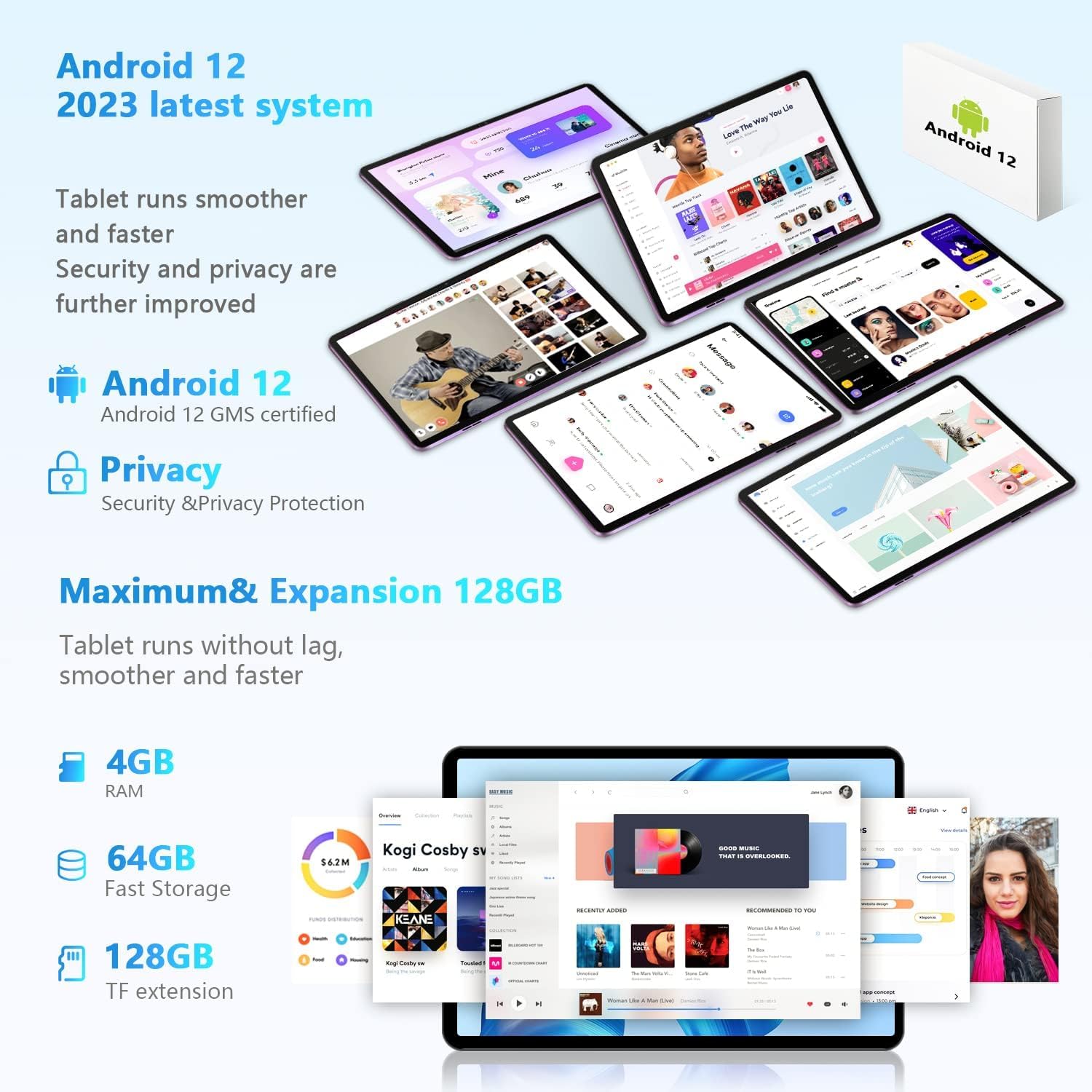 Tablet 10 Pollici Android 12, Tablet in Offerta 4GB RAM (4GB Estensibile) +64GB ROM, 5G/2.4G Dual WiFi, Tablet IPS 8-Core, Dual Caméra, 6000mAh, Tablet con Wifi offerte Bluetooth Netflix Type-C