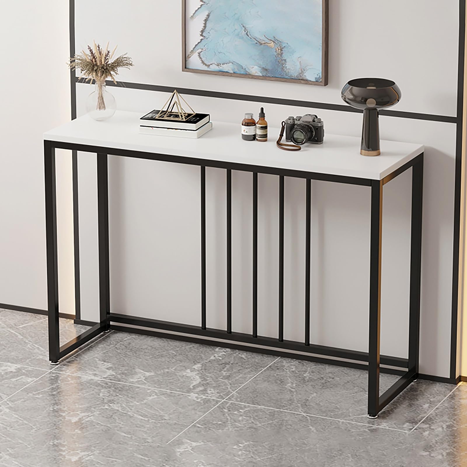 Mesa consola reclinable que ahorra espacio con soporte metálico para el hogar
