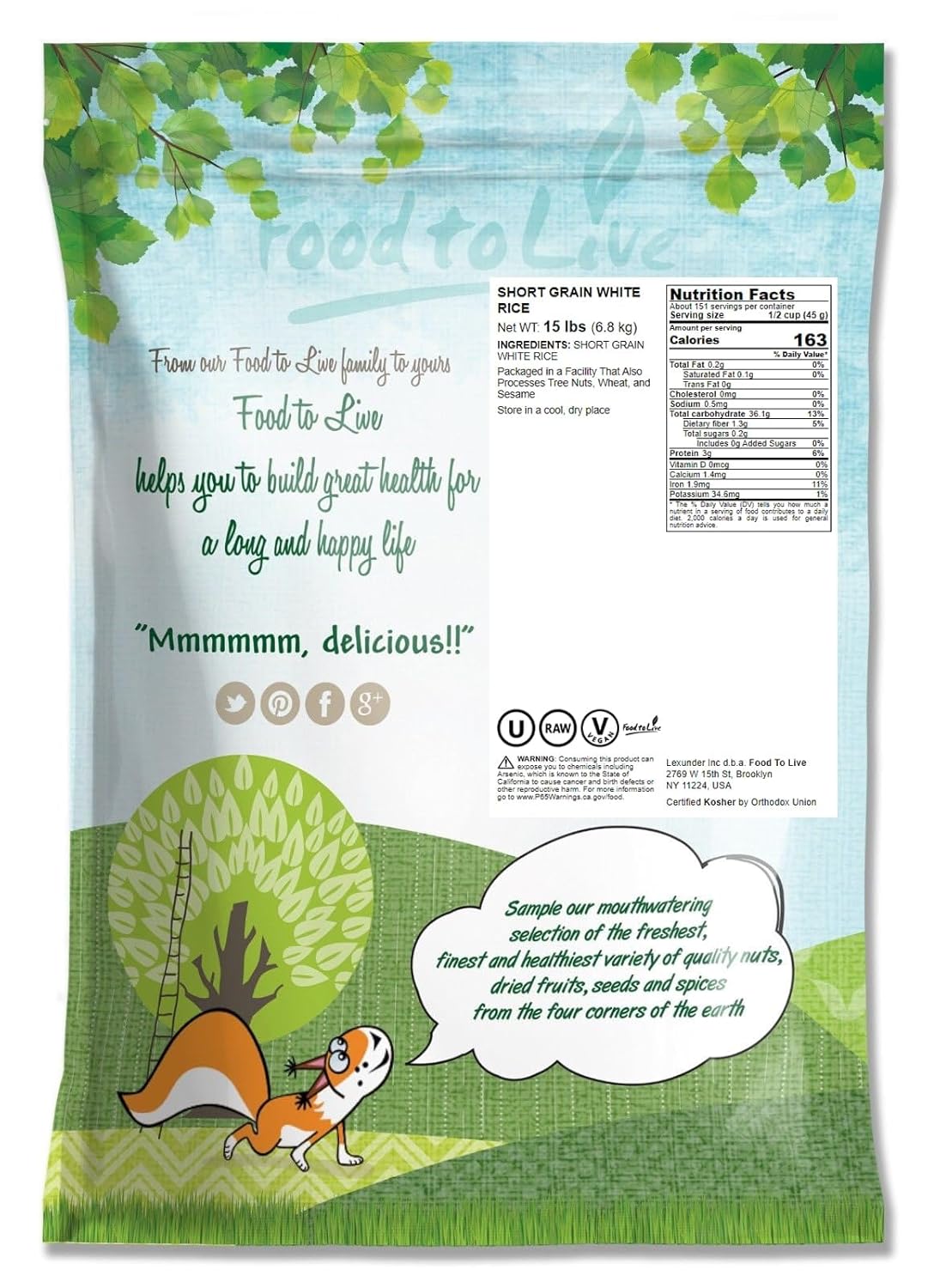 Food to Live Short-Grain White Rice, 15 Pounds – Premium Japanese Style Short-Grain, Perfectly Sticky, Vegan, Kosher rice. Easy to Cook. Great as a Side Dish. Great for Sushi, Rice Salads, Desserts