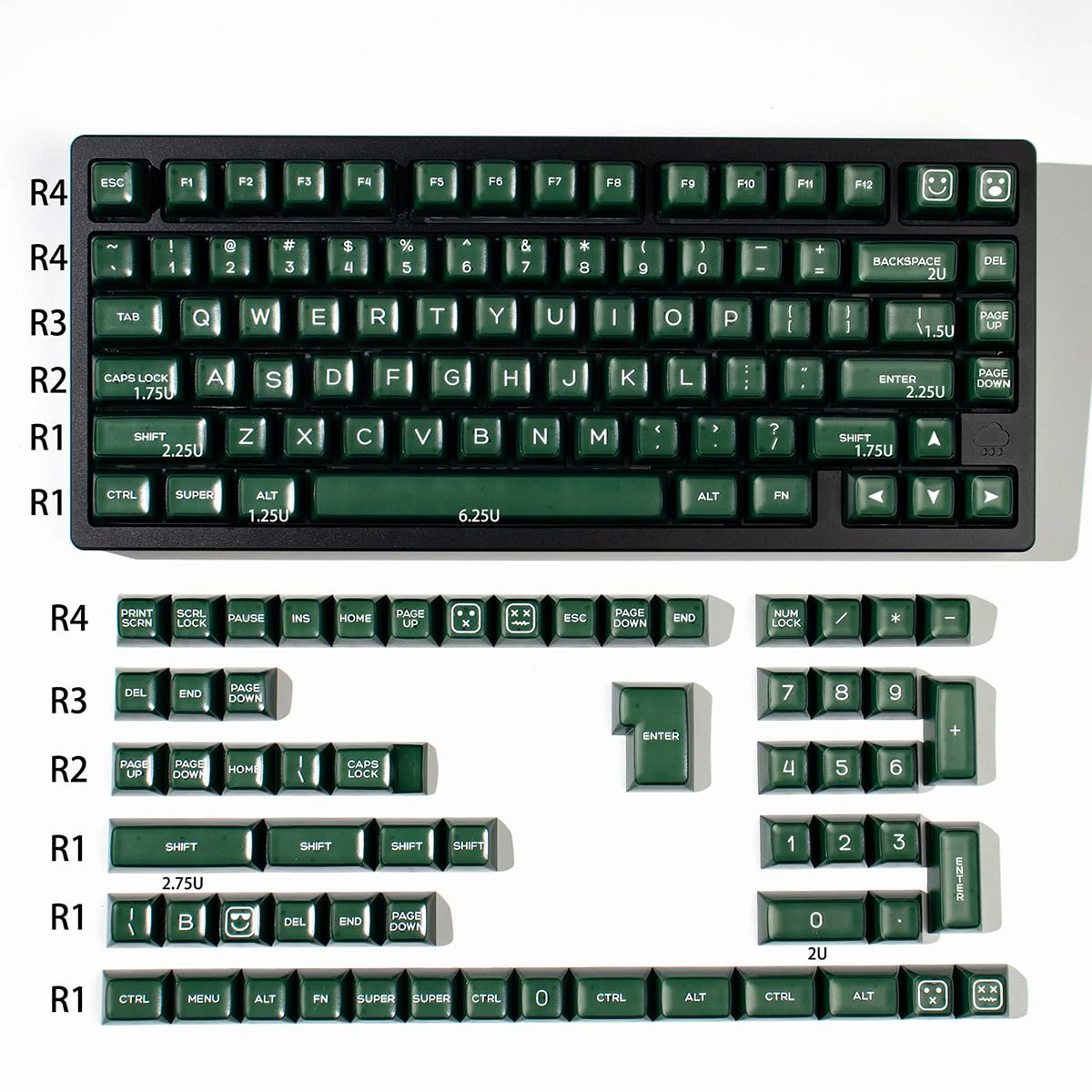 Set di 142 copritasti PBT SA a doppia iniezione, set di copritasti adatto per tastiera meccanica 61/64/87/104/108 Cherry Mx Switch ISO ANSI, colore: verde traslucido